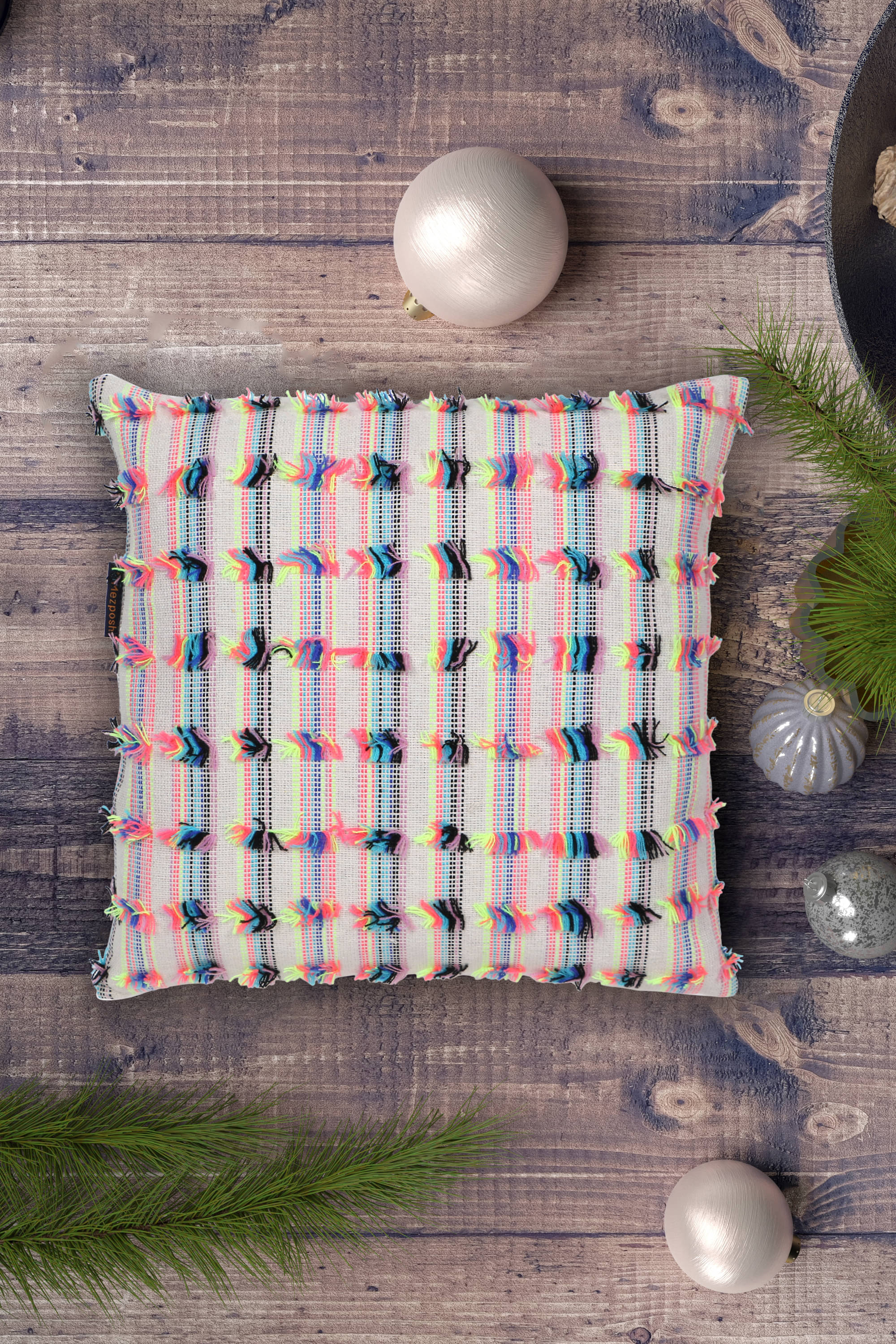     			mezposh Set of 1 Jacquard Vertical Striped Square Cushion Cover (40X40)cm - Cream