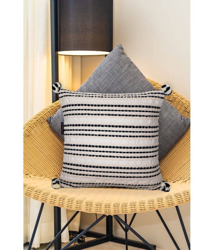     			mezposh Set of 1 Jacquard Horizontal Striped Square Cushion Cover (40X40)cm - Off White