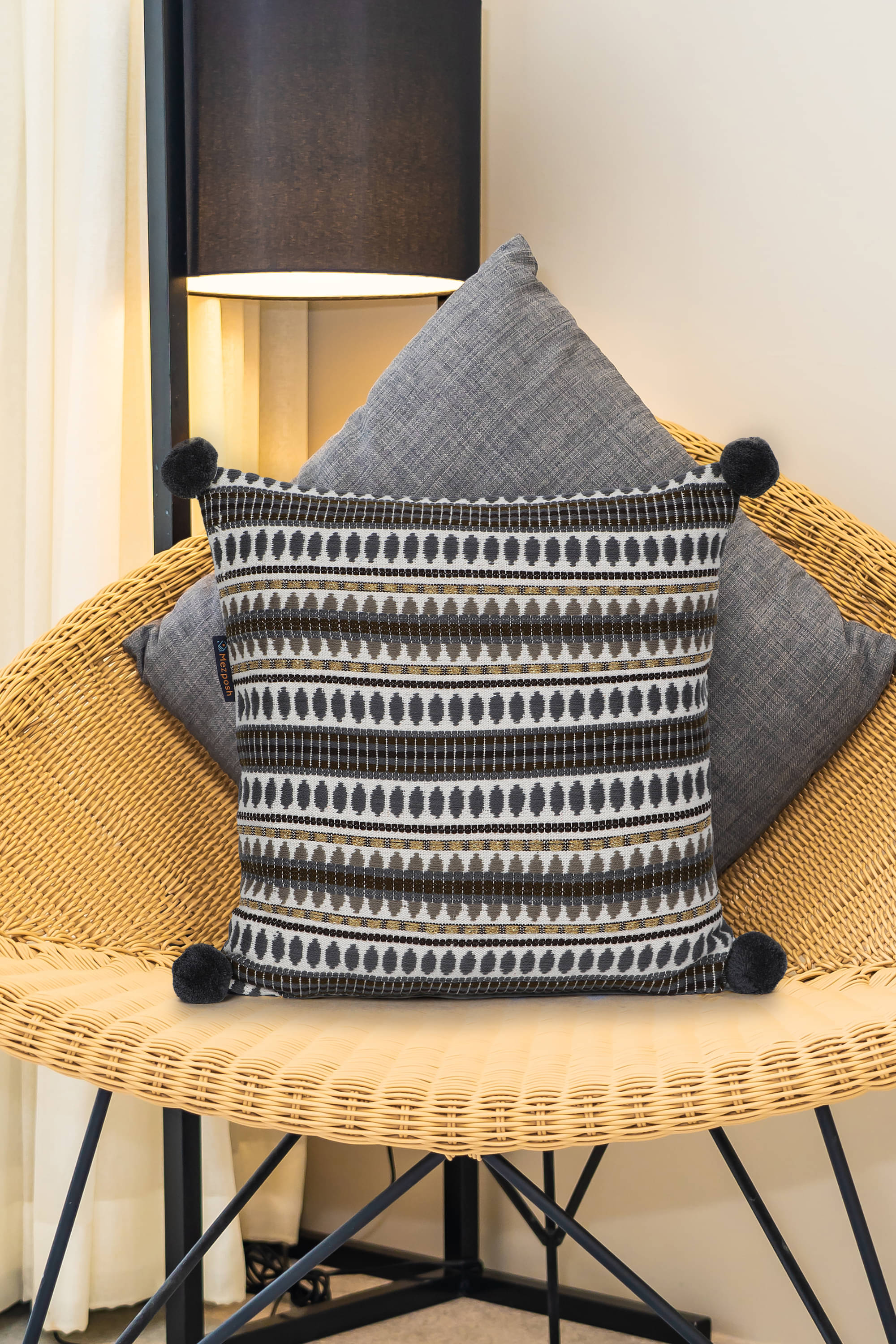 mezposh Set of 1 Jacquard Abstract Square Cushion Cover (40X40)cm - Gray     			mezposh Set of 1 Jacquard Abstract Square Cushion Cover (40X40)cm - Gray