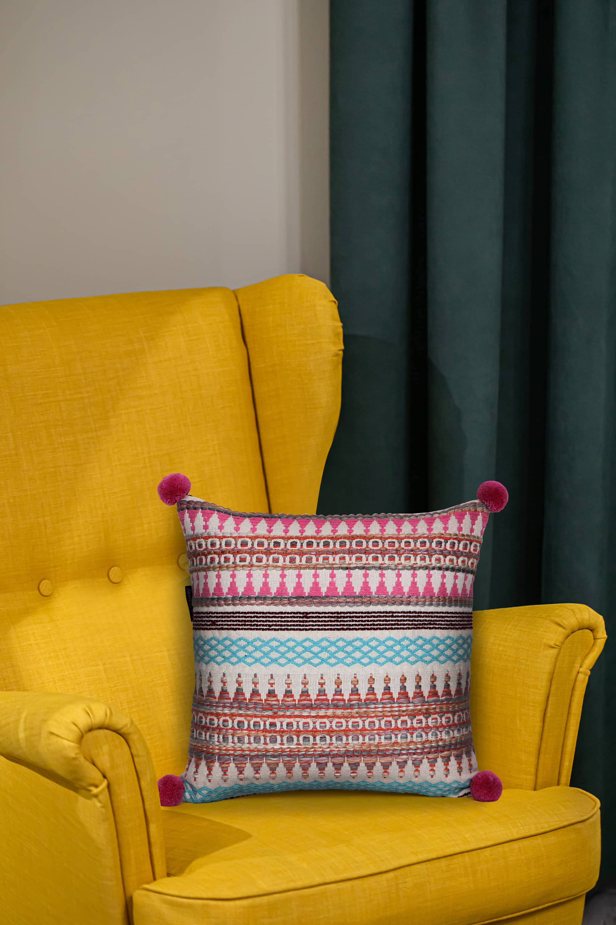     			mezposh Set of 1 Jacquard Ethnic Square Cushion Cover (40X40)cm - Multi
