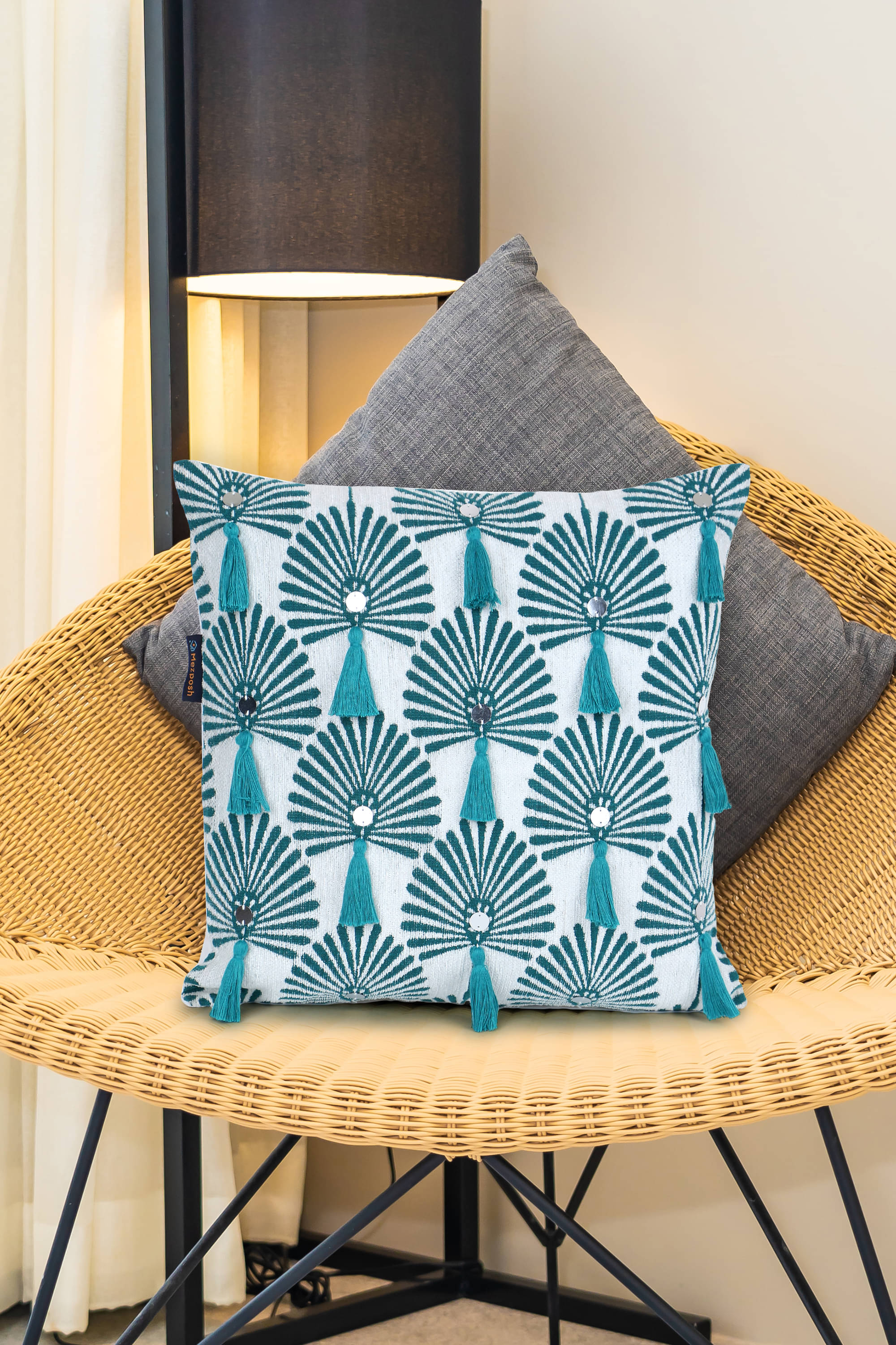 mezposh Set of 1 Jacquard Thread Work Square Cushion Cover (40X40)cm - Teal mezposh Set of 1 Jacquard Thread Work Square Cushion Cover (40X40)cm - Teal