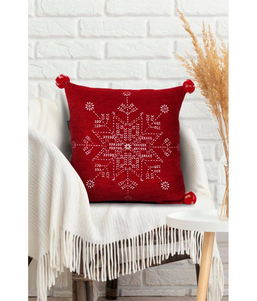     			mezposh Set of 1 Velvet Diagonal Striped Square Cushion Cover (40X40)cm - Red