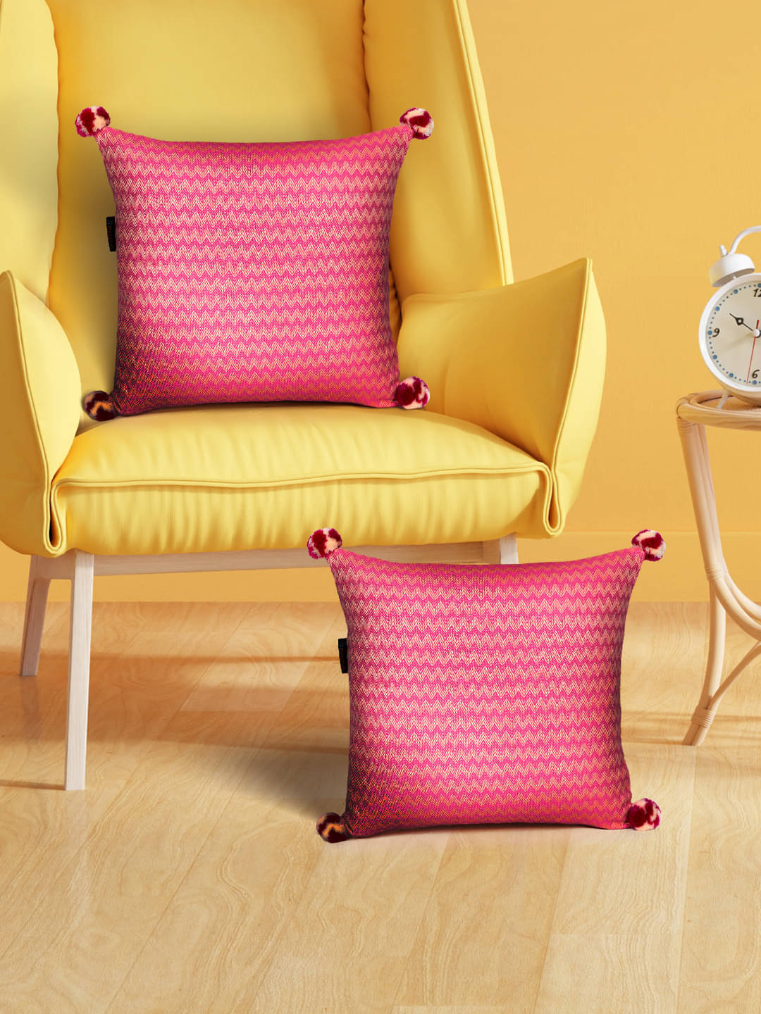     			mezposh Set of 2 Jacquard Horizontal Striped Square Cushion Cover (40X40)cm - Pink