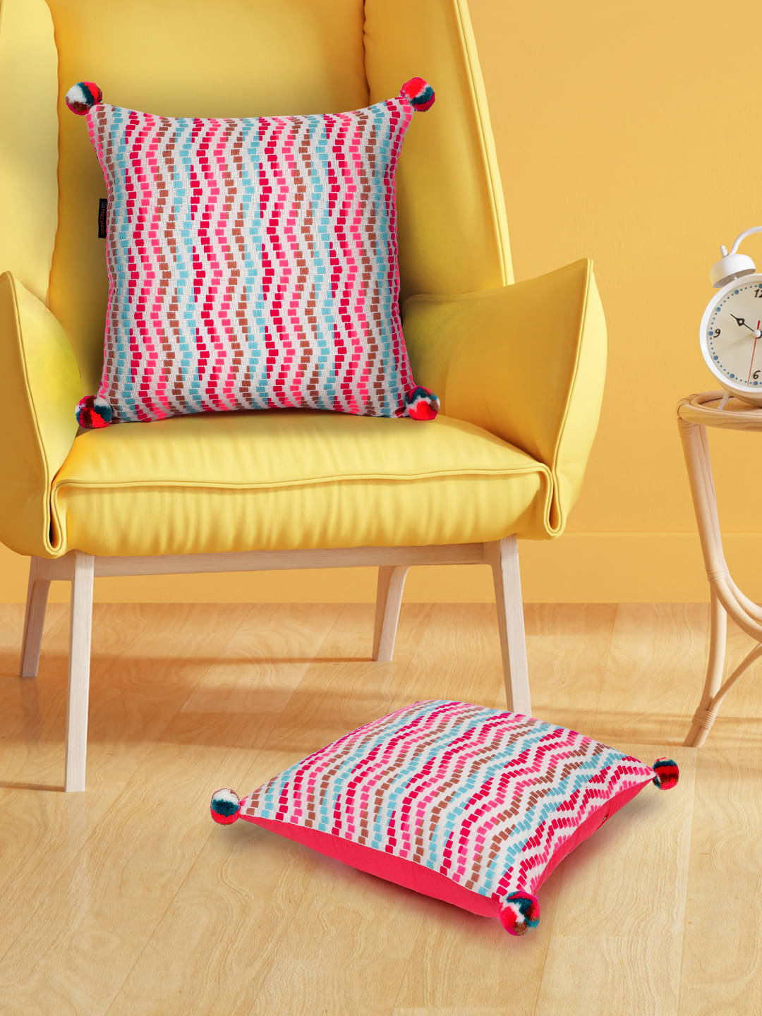 mezposh Set of 2 Jacquard Vertical Striped Square Cushion Cover (40X40)cm - Multi mezposh Set of 2 Jacquard Vertical Striped Square Cushion Cover (40X40)cm - Multi