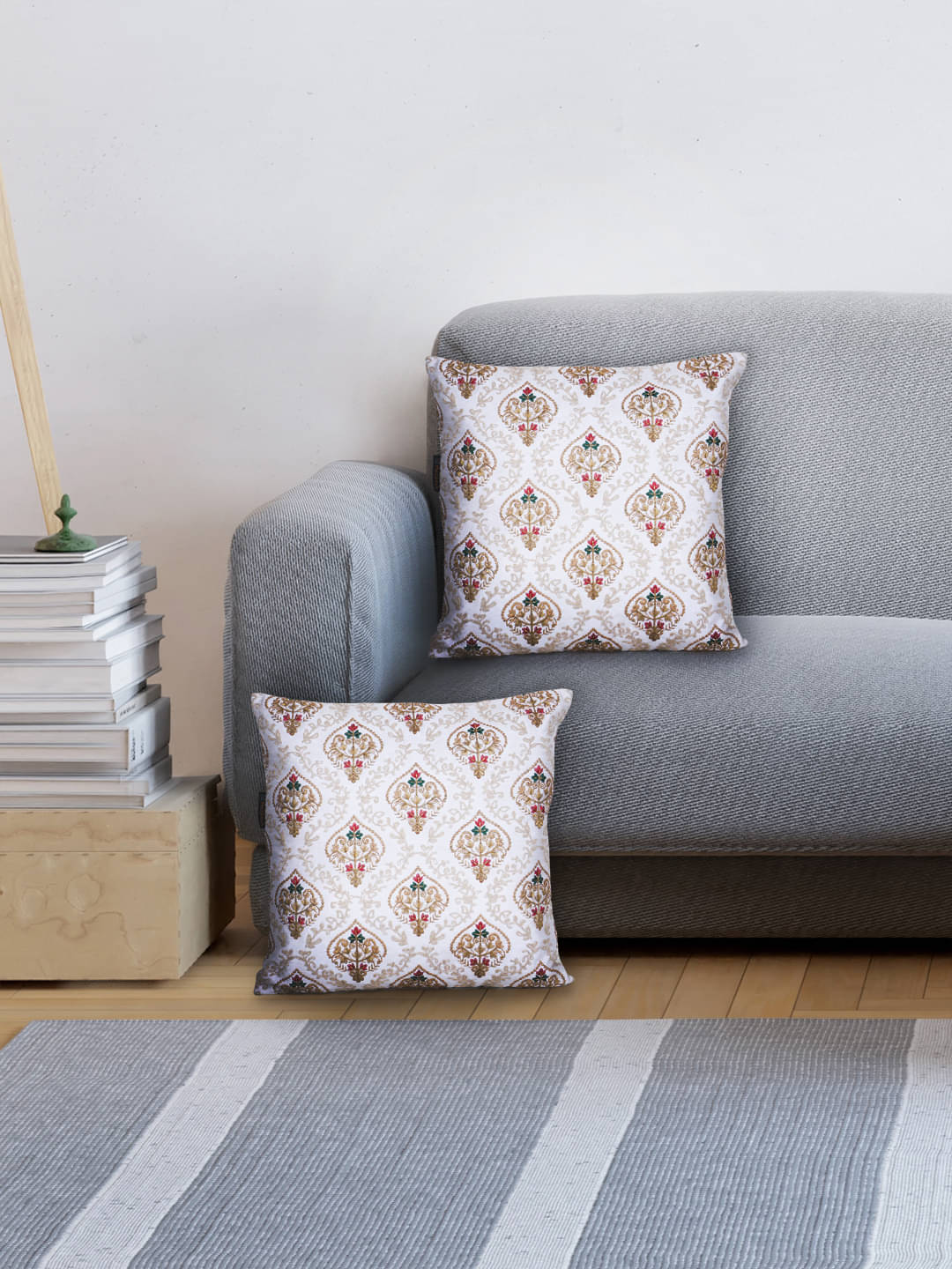     			mezposh Set of 2 Silk Thread Work Square Cushion Cover (40X40)cm - White
