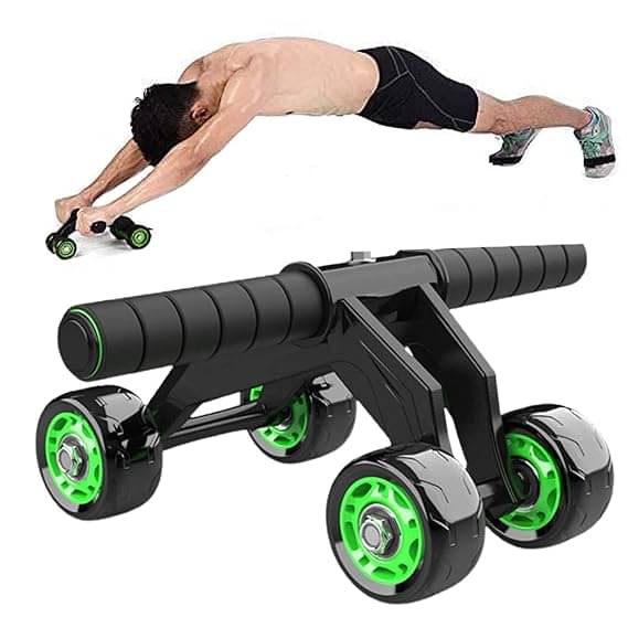     			AB Roller Exerciser, 4 Wheel AB Roller, Abdominal Muscle Wheel, Abdominal Exerciser, Gym Equipment, Fitness Accessories, Home Workout, AB Roller with Knee Pad (Green) Pack of 1
