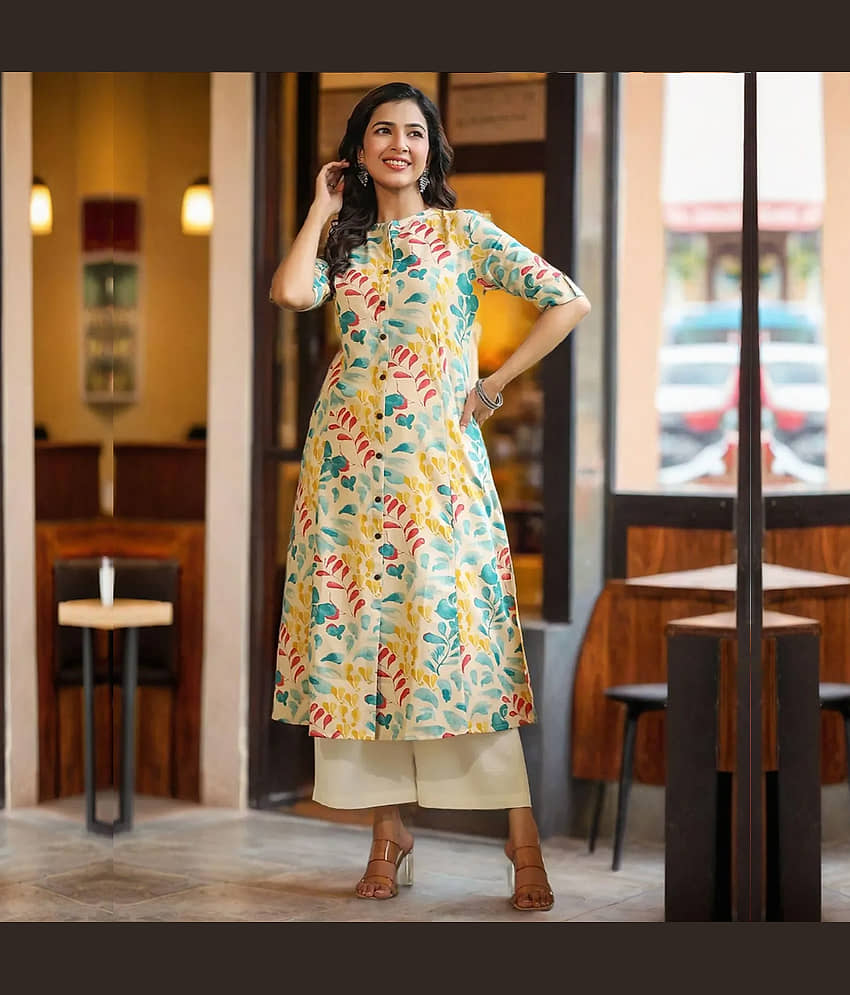 AMIRA'S INDIAN ETHNICWEAR Cotton Printed A-line Women's Kurti - Beige ( Pack of 1 ) - Kurtis, Tunics | Buy online on ZillyBuy