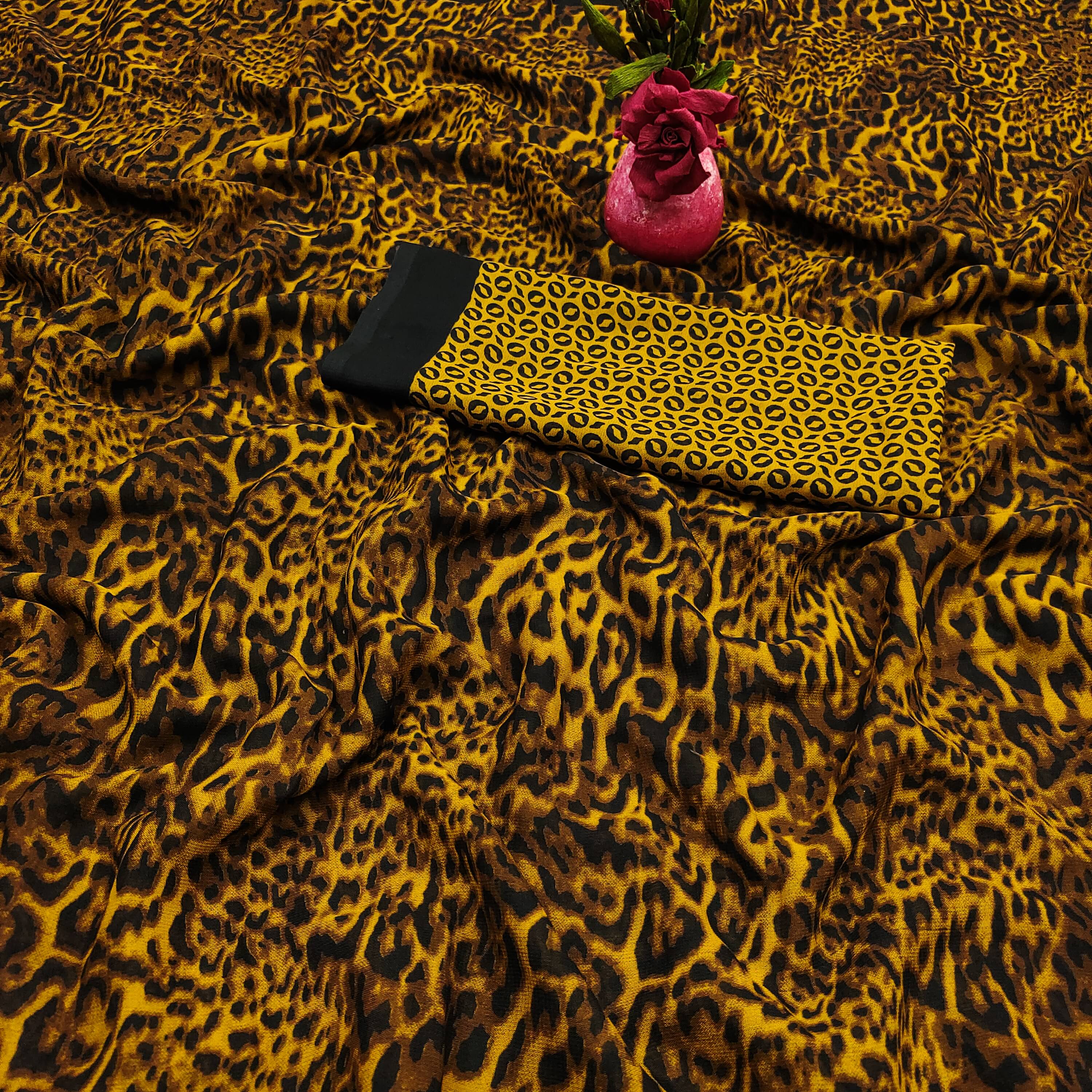 ANAND SAREES Georgette Printed Saree With Unstitched Blouse Piece ( Mustard ) ANAND SAREES Georgette Printed Saree With Unstitched Blouse Piece ( Mustard )