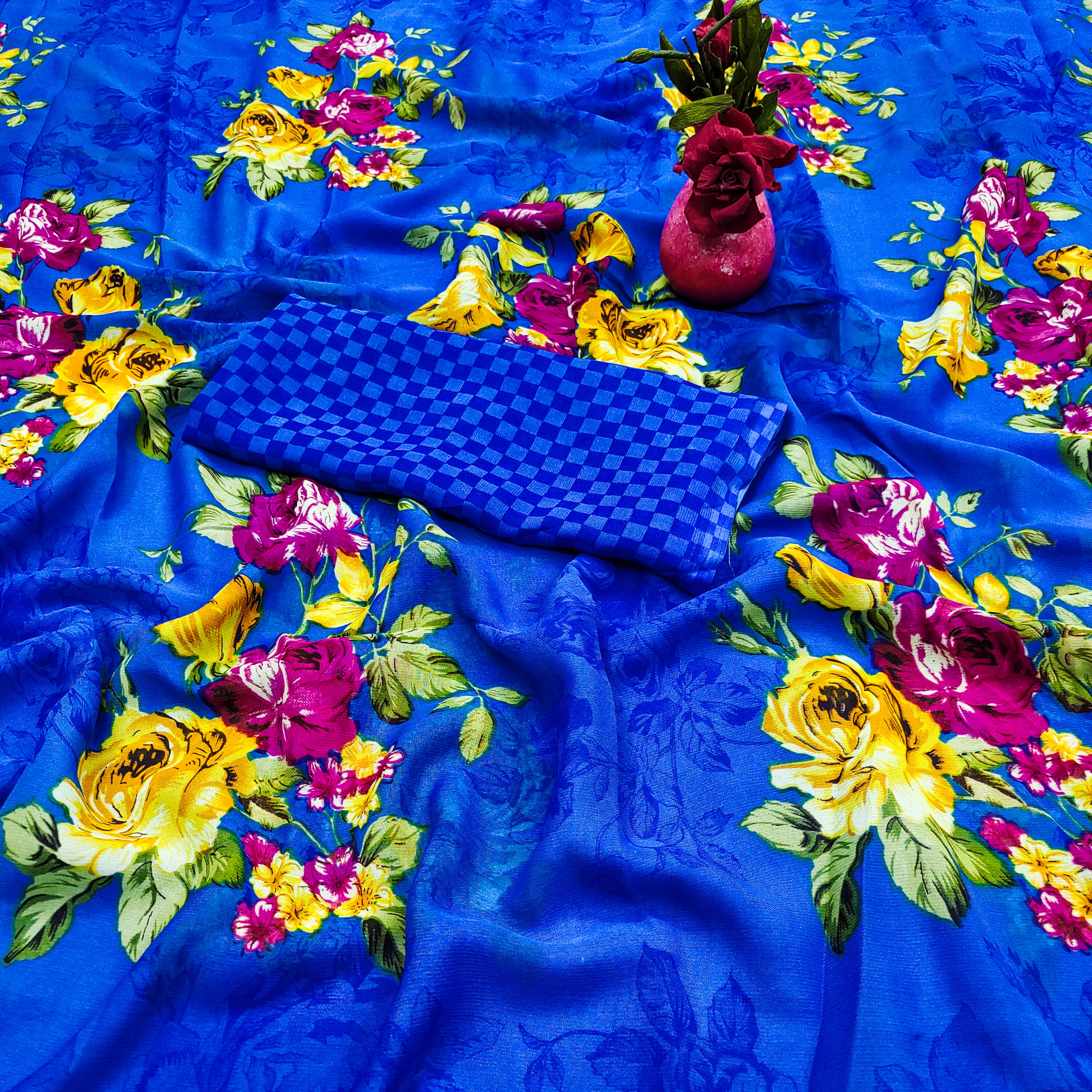     			ANAND SAREES Georgette Printed Saree With Unstitched Blouse Piece ( Blue )