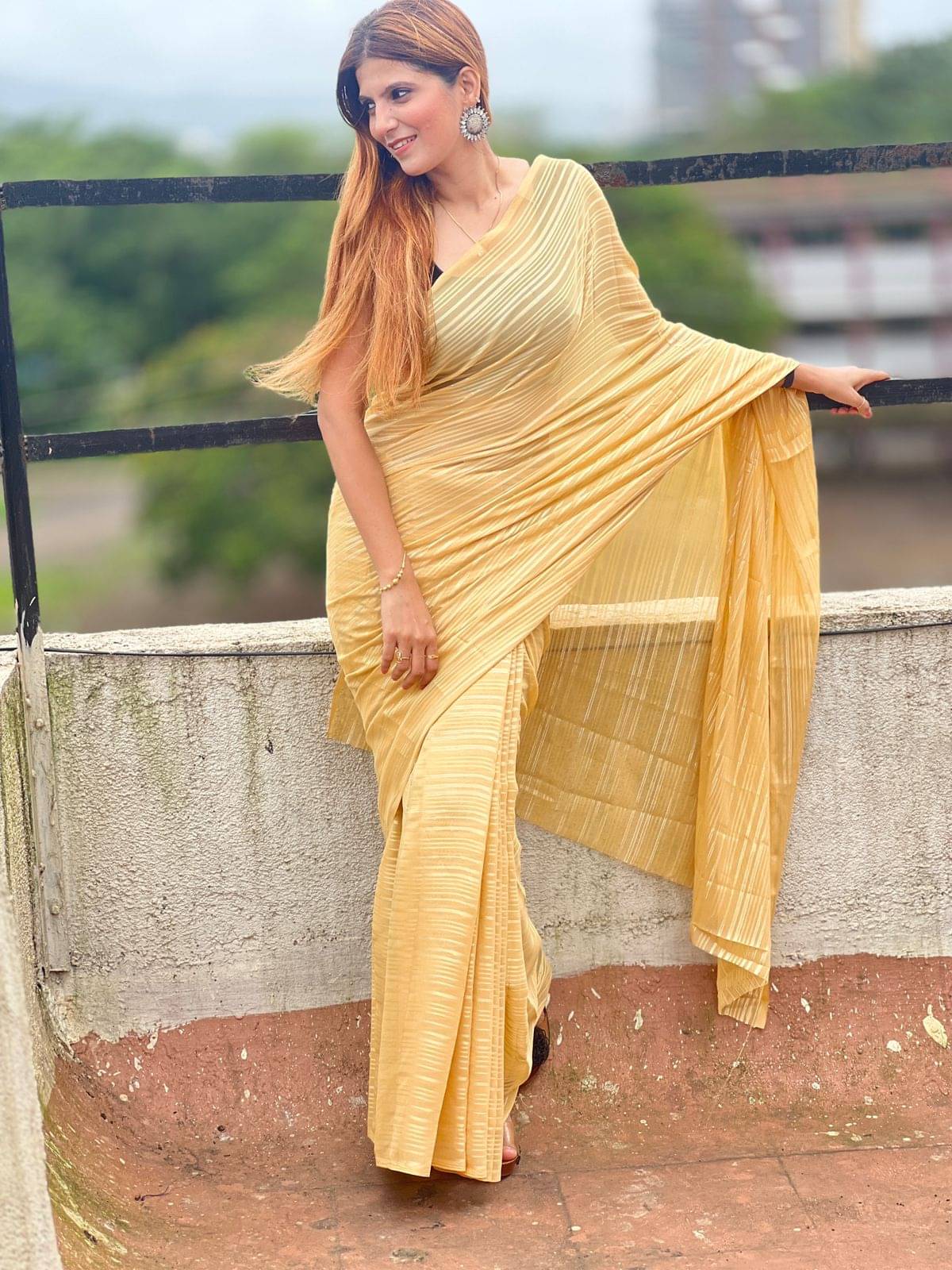     			ANAND SAREES Satin Dyed Saree Without Blouse Piece ( Beige )