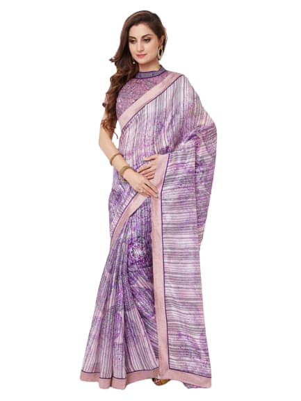 Aarrah Georgette Printed Saree With Unstitched Blouse Piece ( Purple ) Aarrah Georgette Printed Saree With Unstitched Blouse Piece ( Purple )