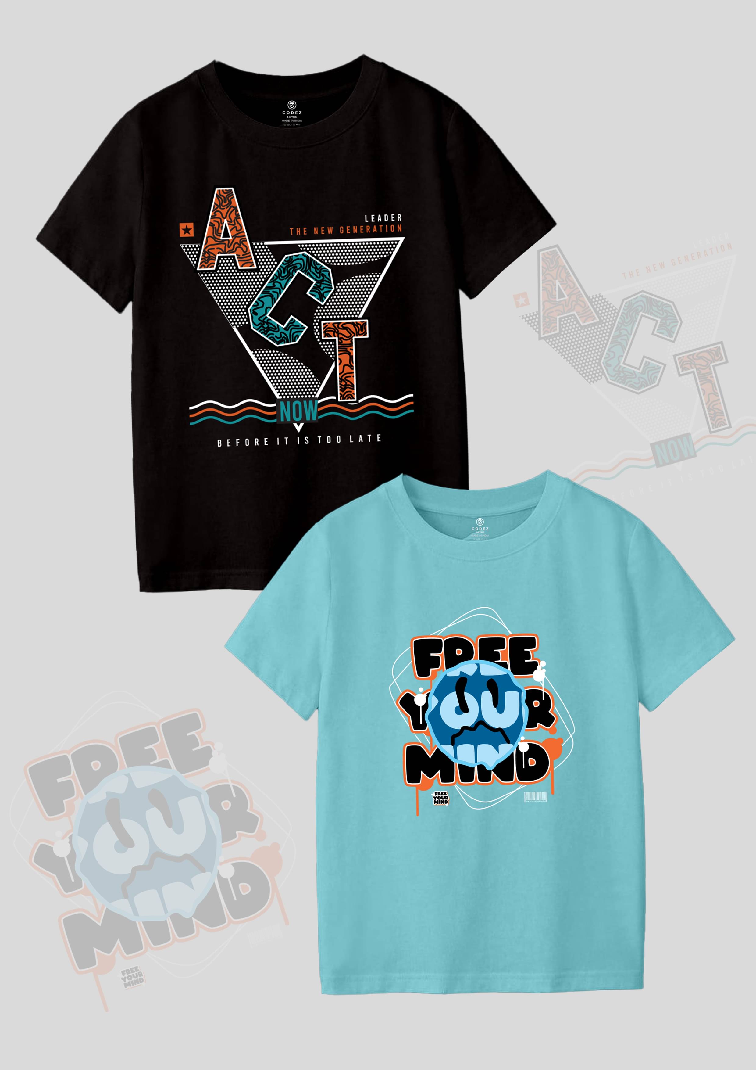     			CODEZ Pack of 2 Boys Cotton Blend T-Shirt ( Multi Color )