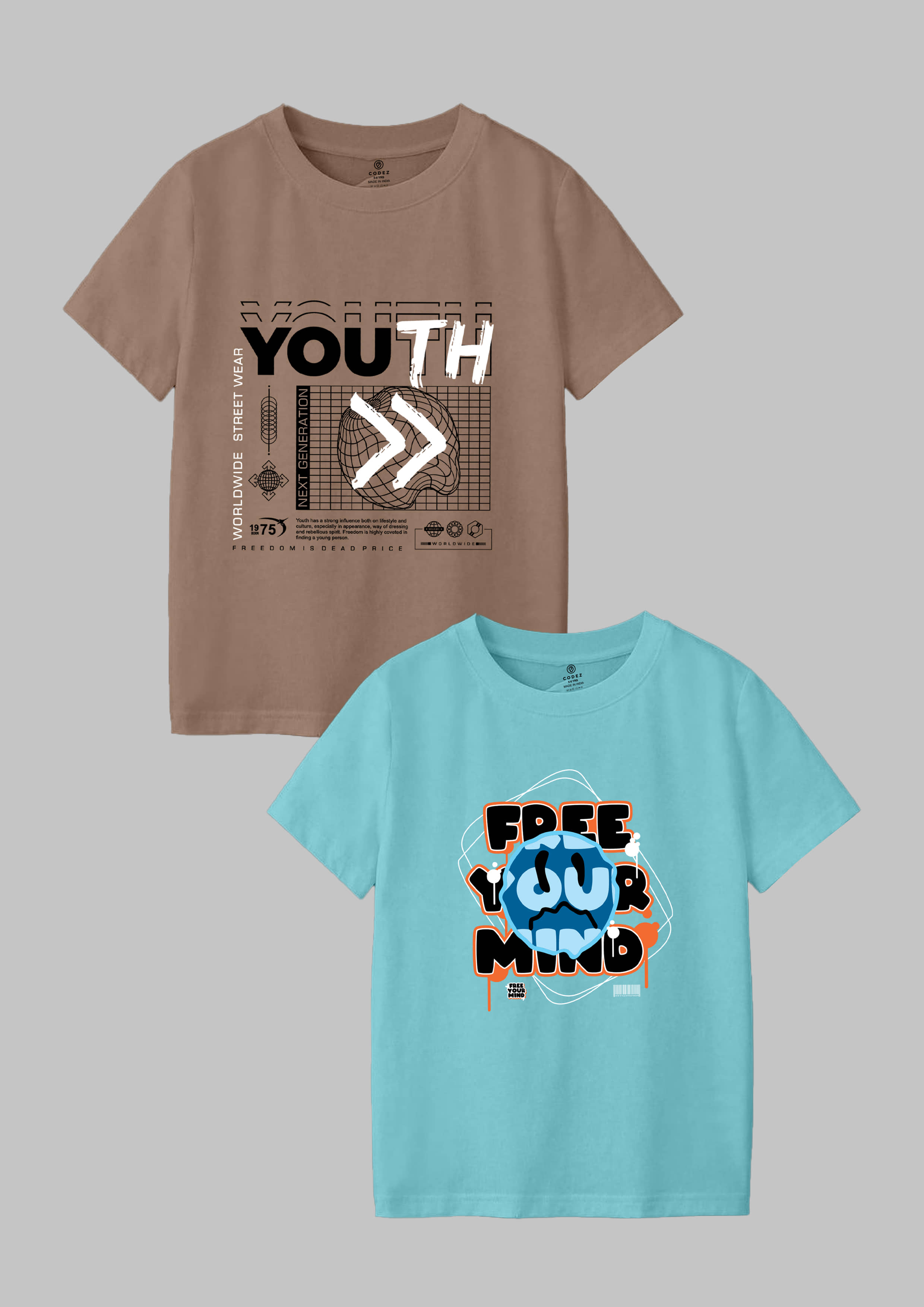 CODEZ Pack of 2 Boys Cotton Blend T-Shirt ( Multi Color )