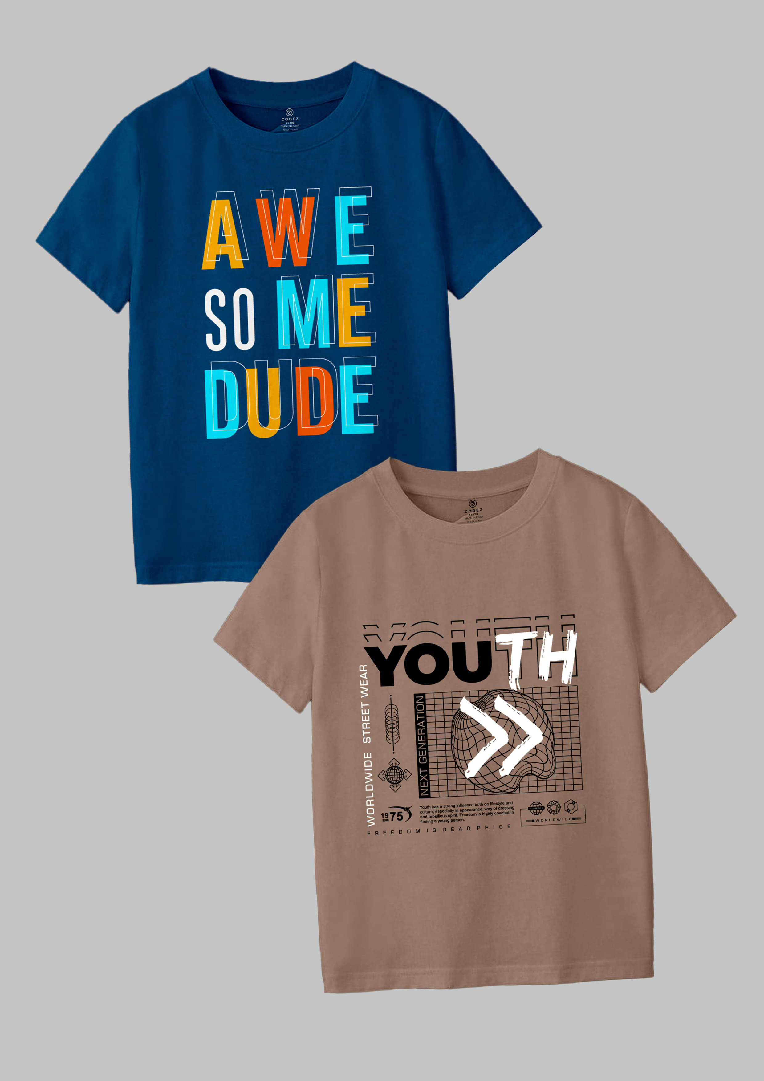     			CODEZ Pack of 2 Boys Cotton Blend T-Shirt ( Multi Color )