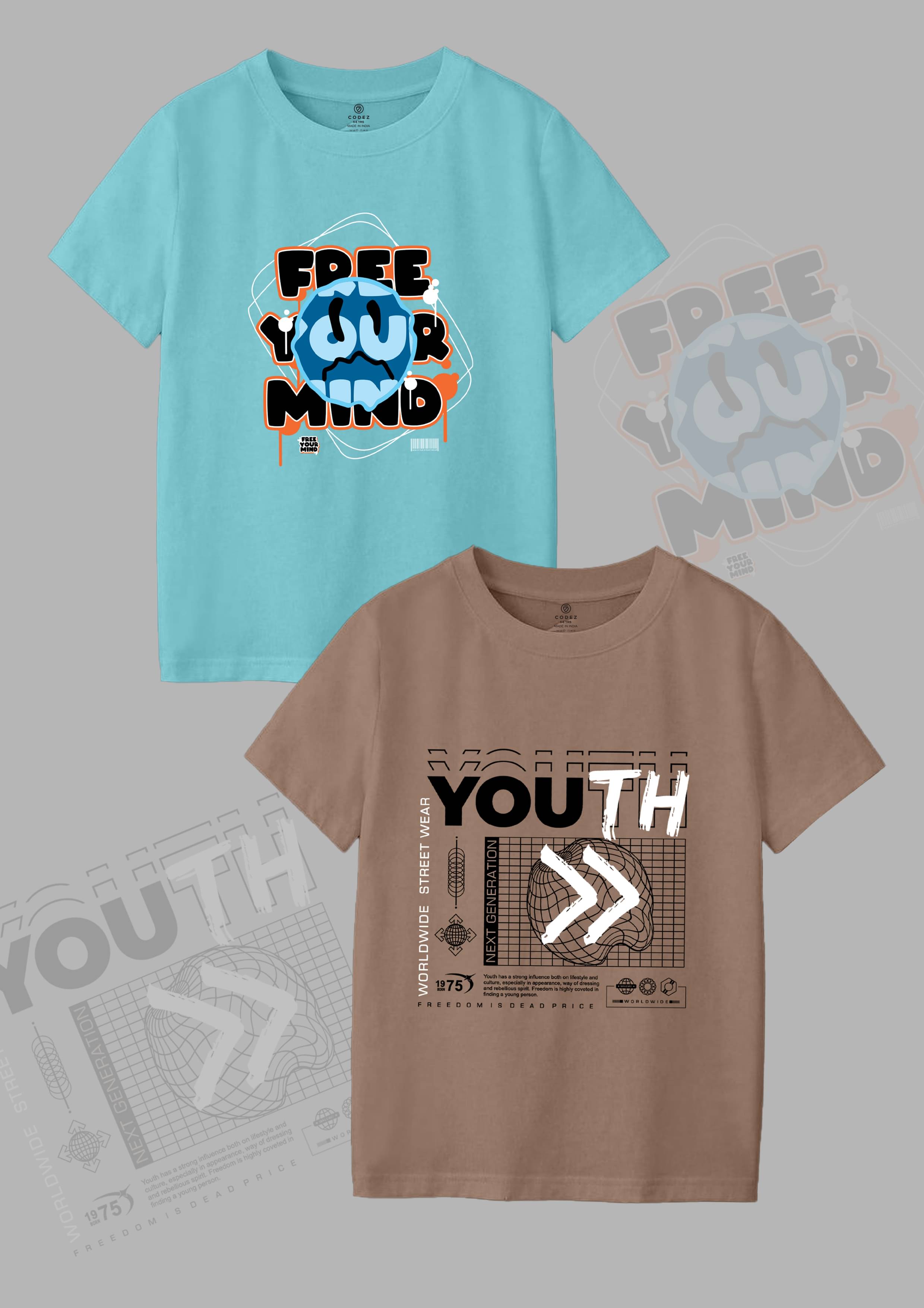     			CODEZ Pack of 2 Boys Cotton Blend T-Shirt ( Multi Color )