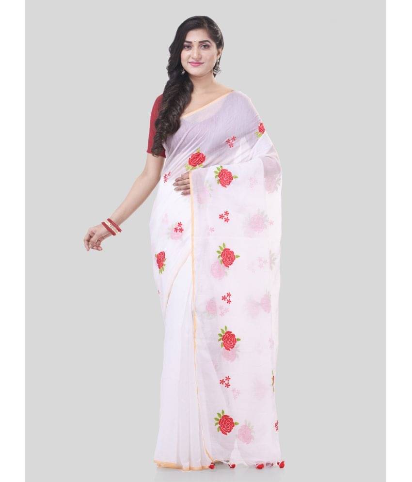 Desh Bidesh Cotton Blend Embroidered Saree With Unstitched Blouse Piece ( White ) Desh Bidesh Cotton Blend Embroidered Saree With Unstitched Blouse Piece ( White )