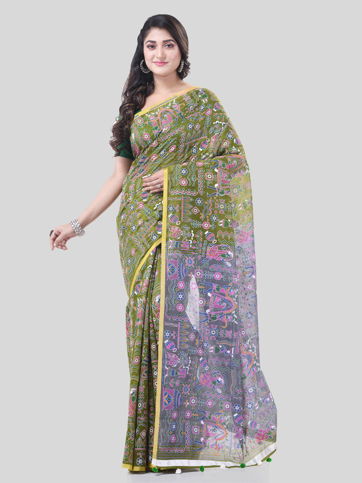 Desh Bidesh Cotton Blend Printed Saree With Unstitched Blouse Piece ( Blue ) Desh Bidesh Cotton Blend Printed Saree With Unstitched Blouse Piece ( Blue )