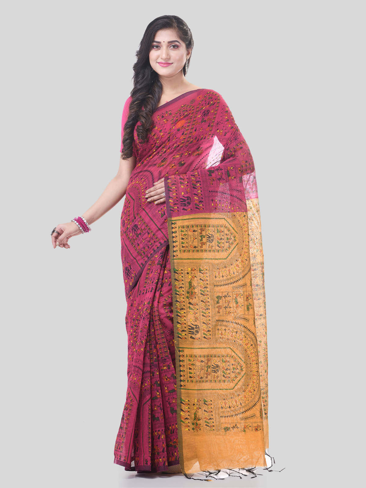     			Desh Bidesh Cotton Blend Self Design Saree With Unstitched Blouse Piece ( Red )