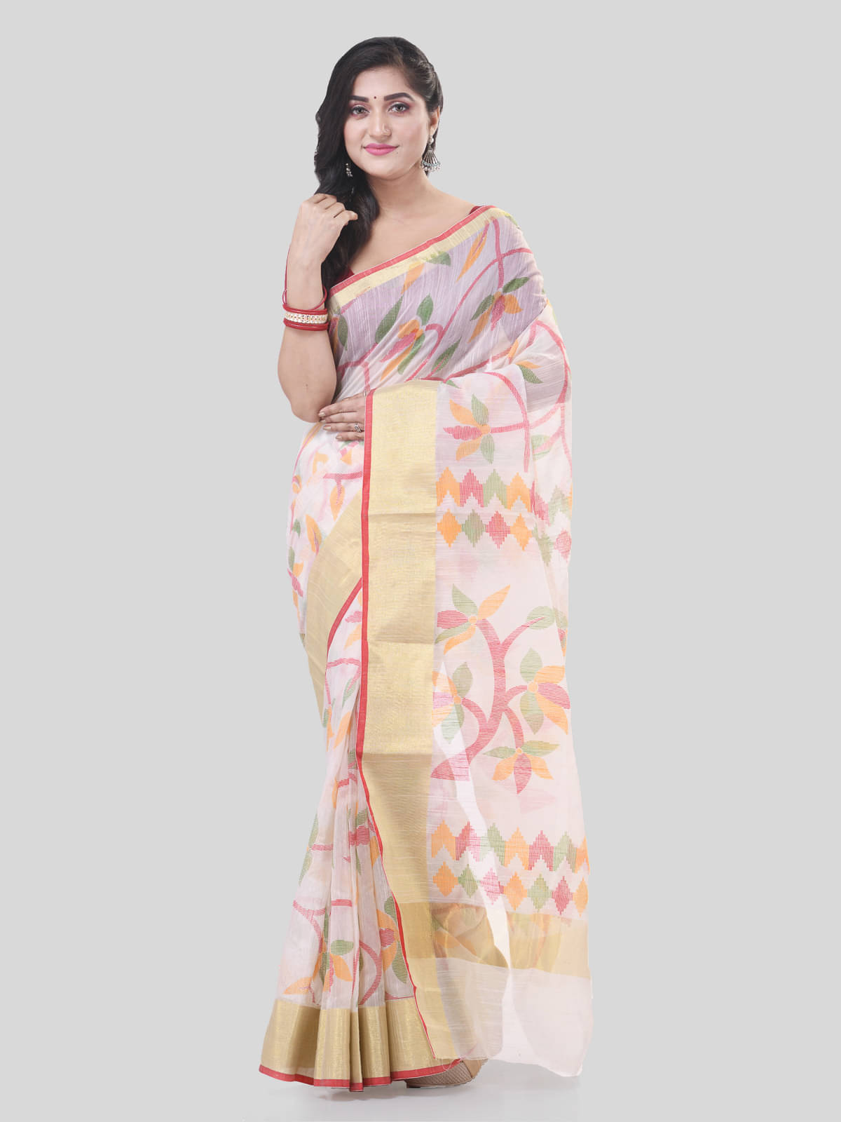 Desh Bidesh Cotton Blend Self Design Saree With Unstitched Blouse Piece ( White ) Desh Bidesh Cotton Blend Self Design Saree With Unstitched Blouse Piece ( White )