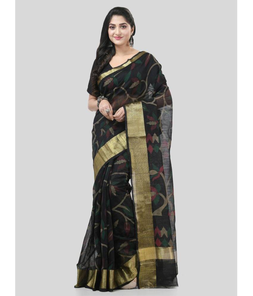     			Desh Bidesh Cotton Blend Self Design Saree With Unstitched Blouse Piece ( Black )