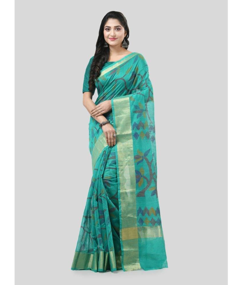 Desh Bidesh Cotton Blend Self Design Saree With Unstitched Blouse Piece ( Green ) Desh Bidesh Cotton Blend Self Design Saree With Unstitched Blouse Piece ( Green )