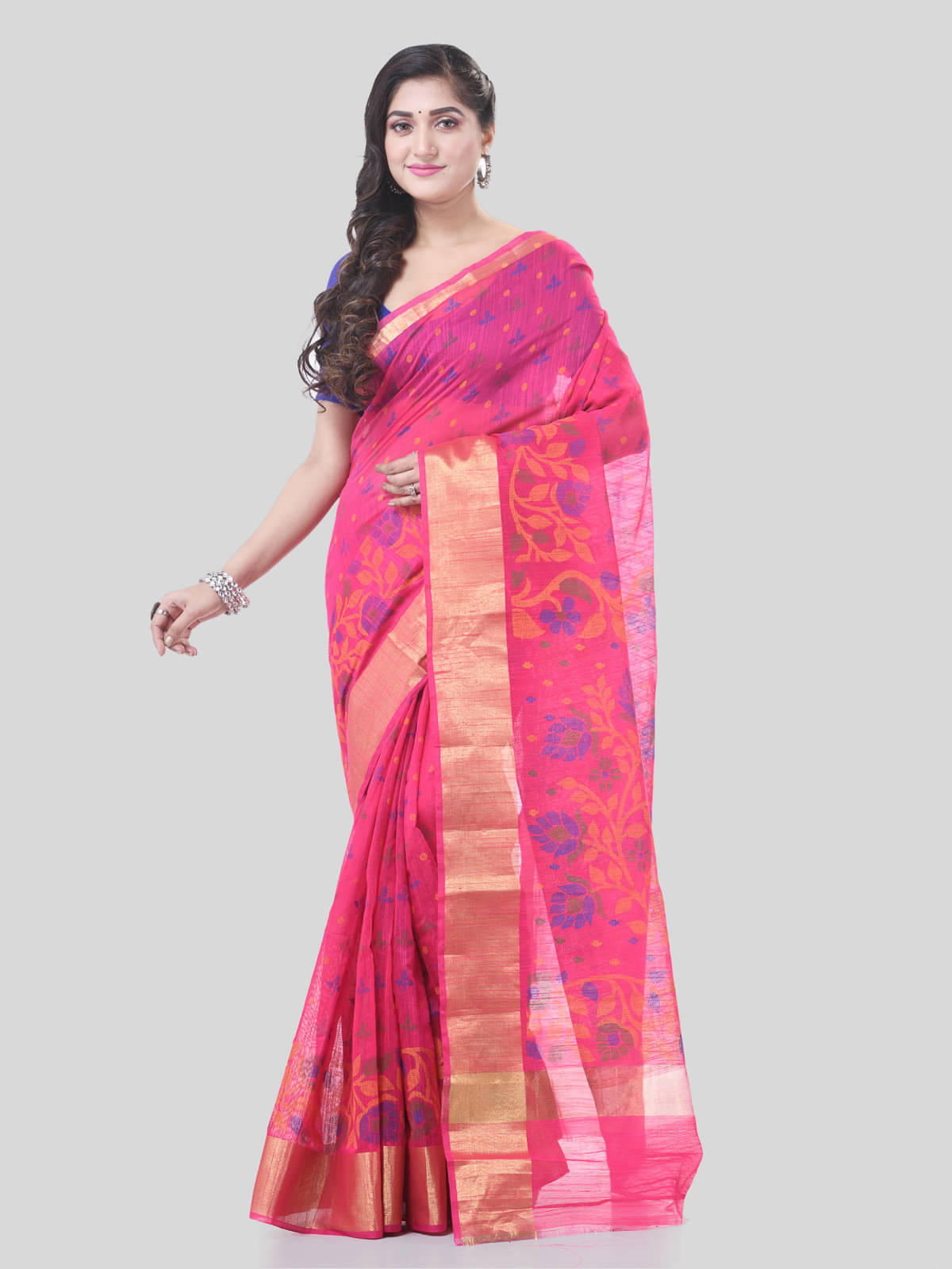 Desh Bidesh Cotton Blend Self Design Saree With Unstitched Blouse Piece ( Pink ) Desh Bidesh Cotton Blend Self Design Saree With Unstitched Blouse Piece ( Pink )