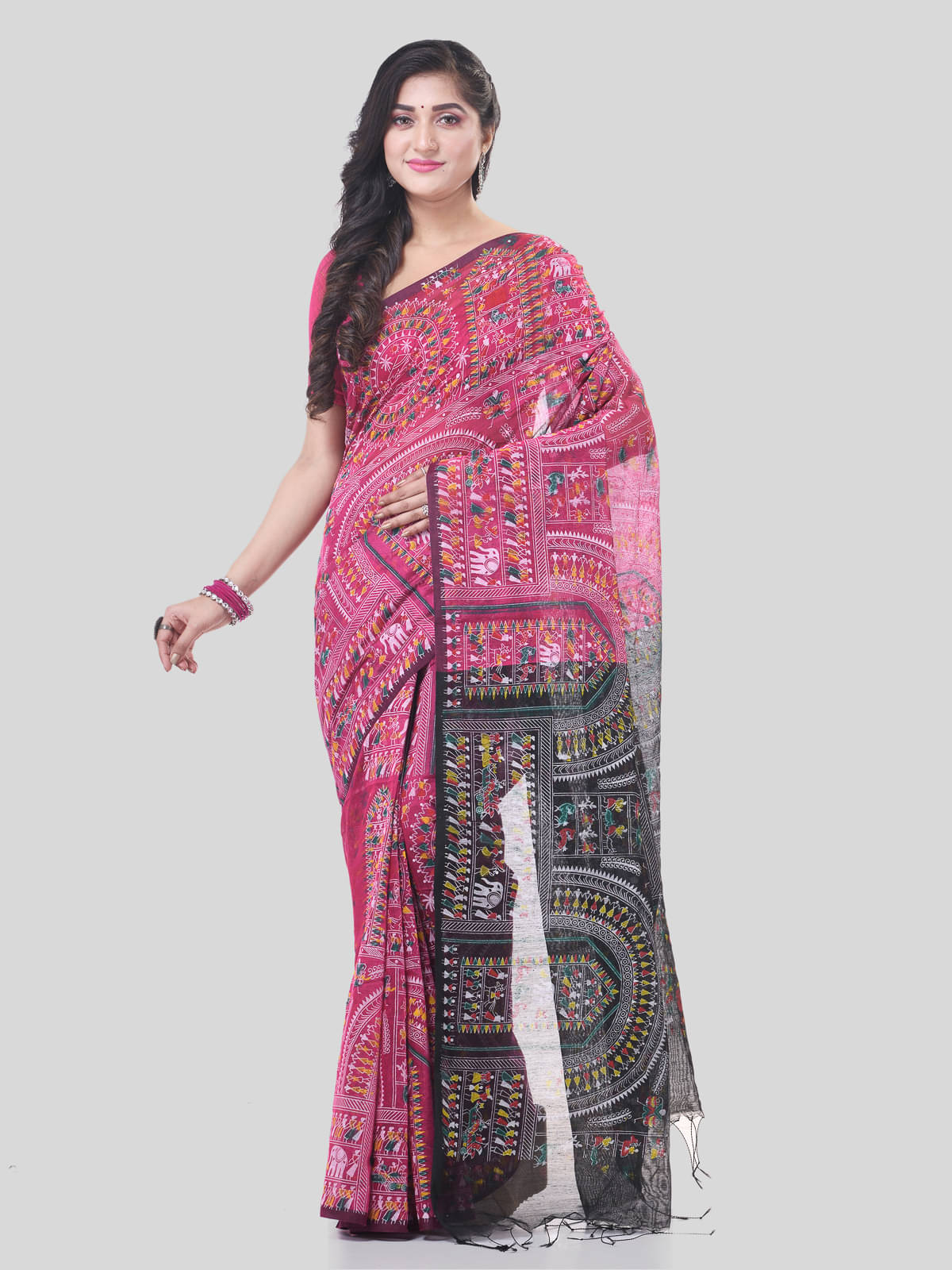 Desh Bidesh Cotton Blend Self Design Saree With Unstitched Blouse Piece ( Pink ) Desh Bidesh Cotton Blend Self Design Saree With Unstitched Blouse Piece ( Pink )