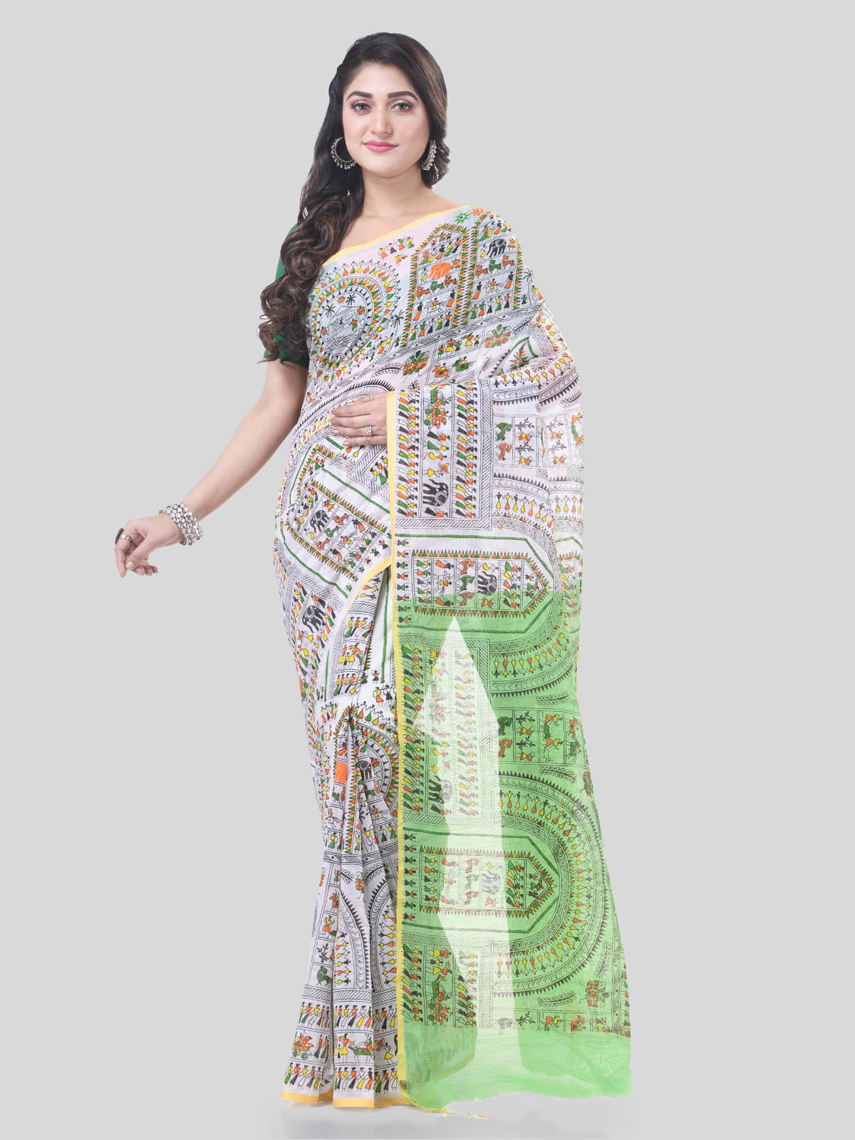     			Desh Bidesh Cotton Blend Self Design Saree With Unstitched Blouse Piece ( White )