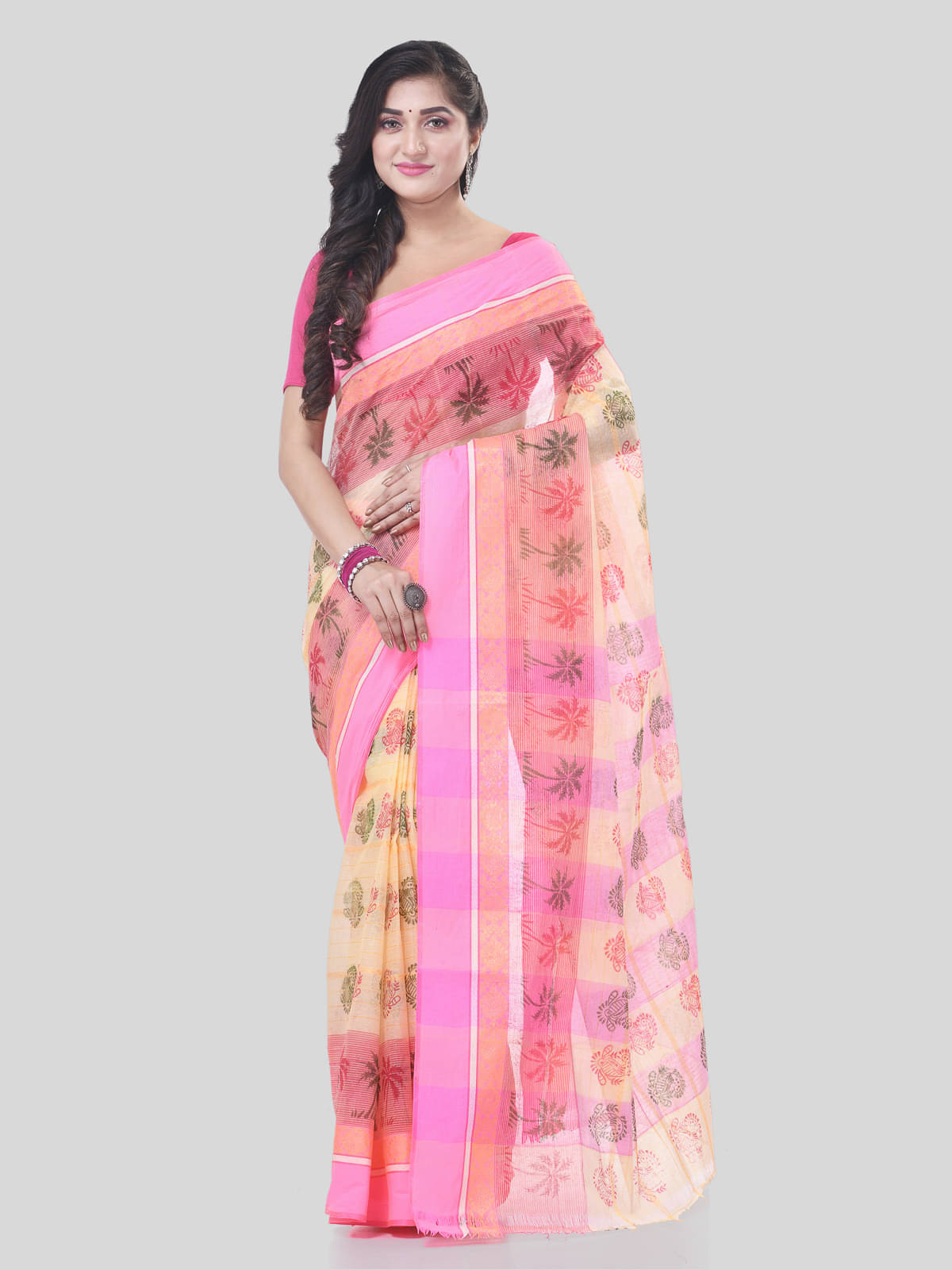     			Desh Bidesh Cotton Printed Saree Without Blouse Piece ( Pink )