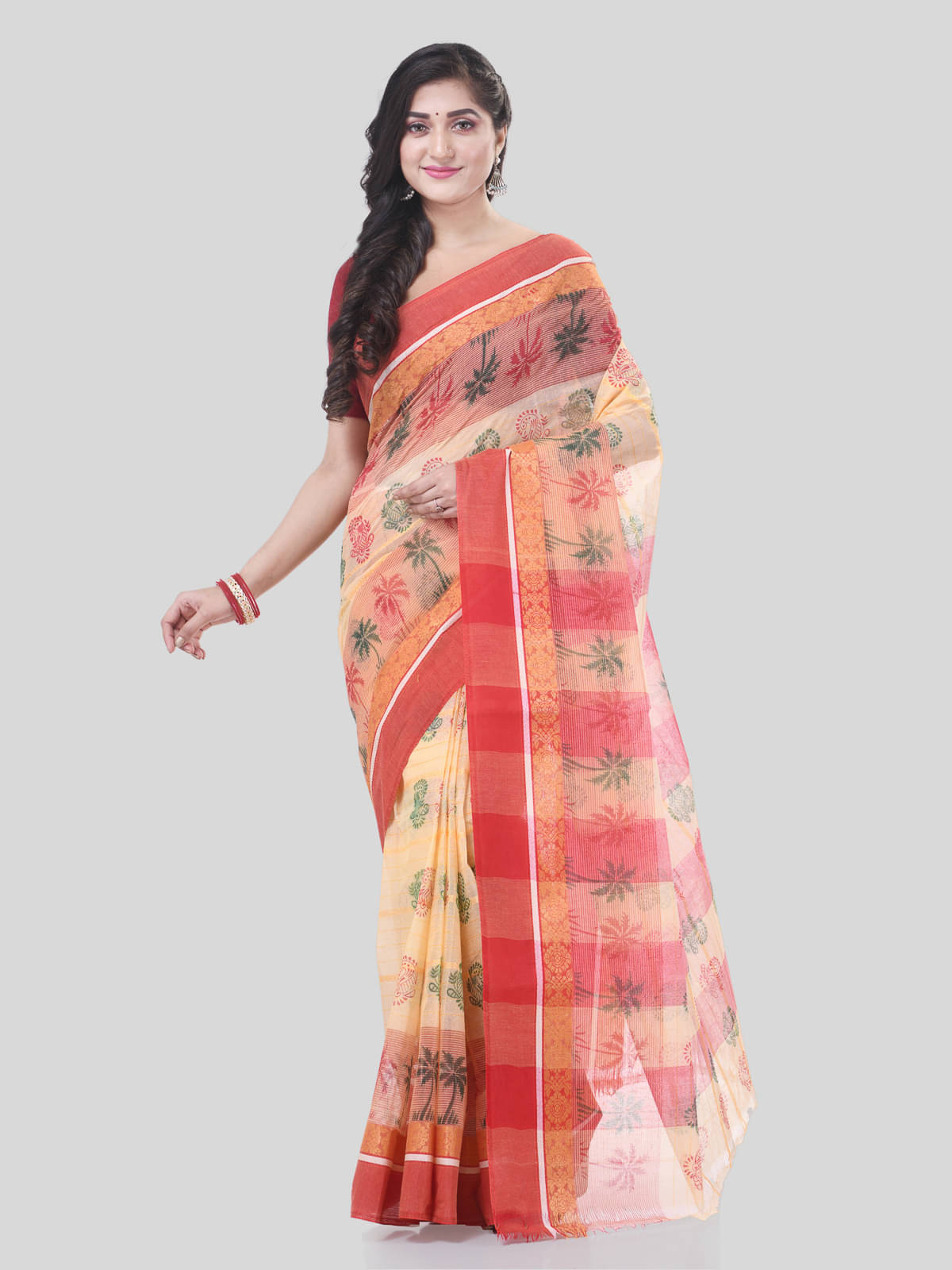     			Desh Bidesh Cotton Printed Saree Without Blouse Piece ( Red )