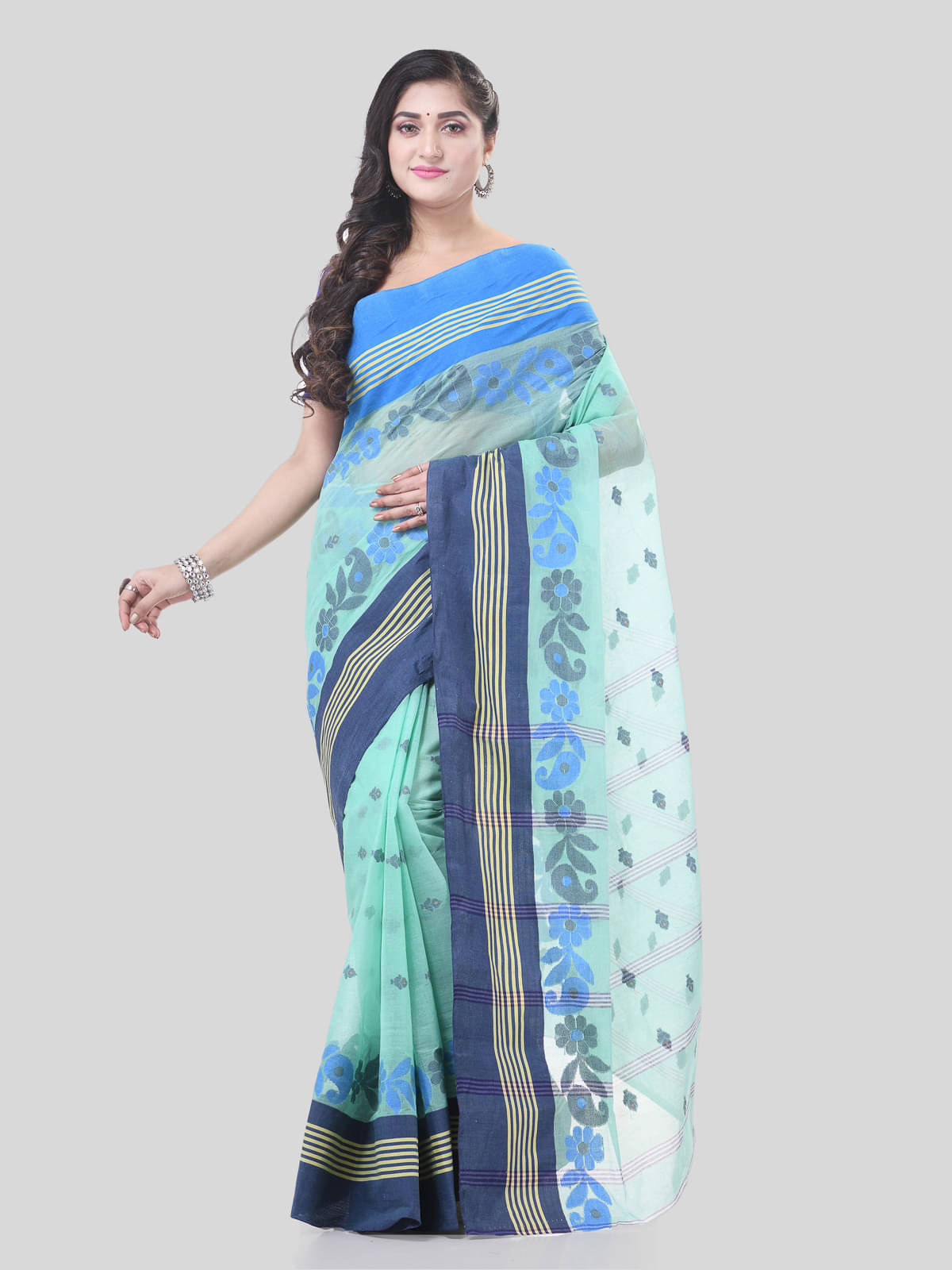    			Desh Bidesh Cotton Self Design Saree Without Blouse Piece ( Turquoise )