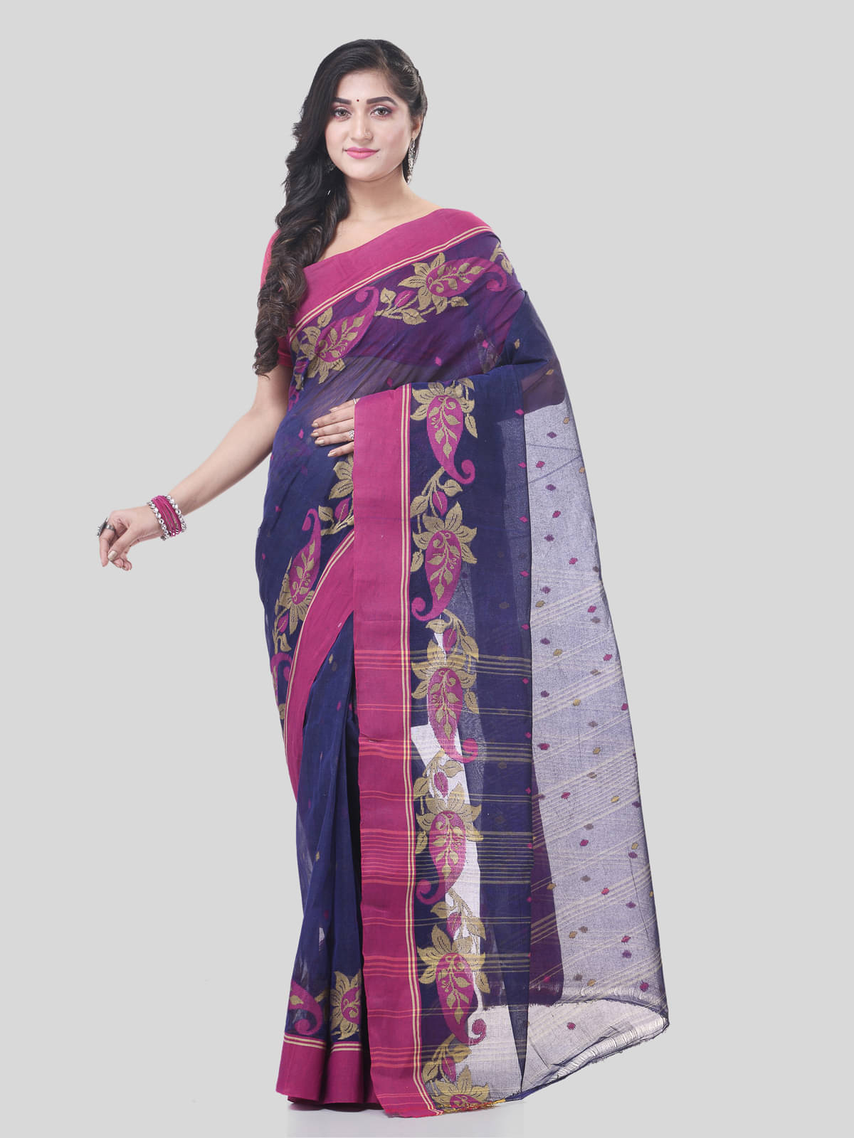 Desh Bidesh Cotton Self Design Saree Without Blouse Piece ( Blue ) Desh Bidesh Cotton Self Design Saree Without Blouse Piece ( Blue )
