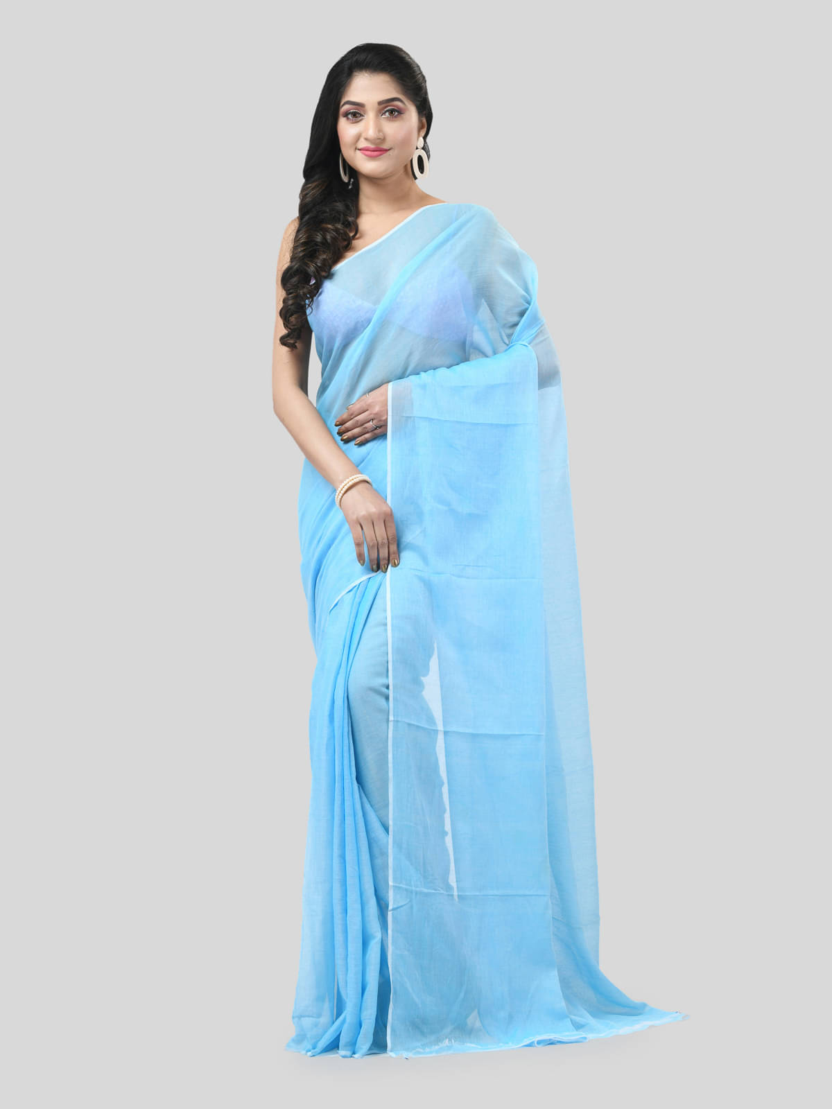     			Desh Bidesh Cotton Solid Saree Without Blouse Piece ( Blue )