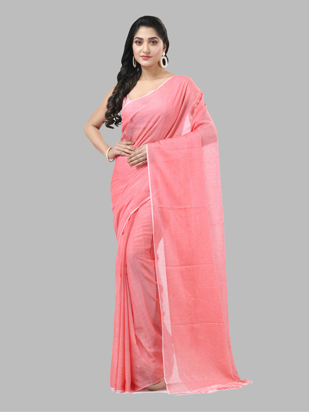     			Desh Bidesh Cotton Solid Saree Without Blouse Piece ( Red )