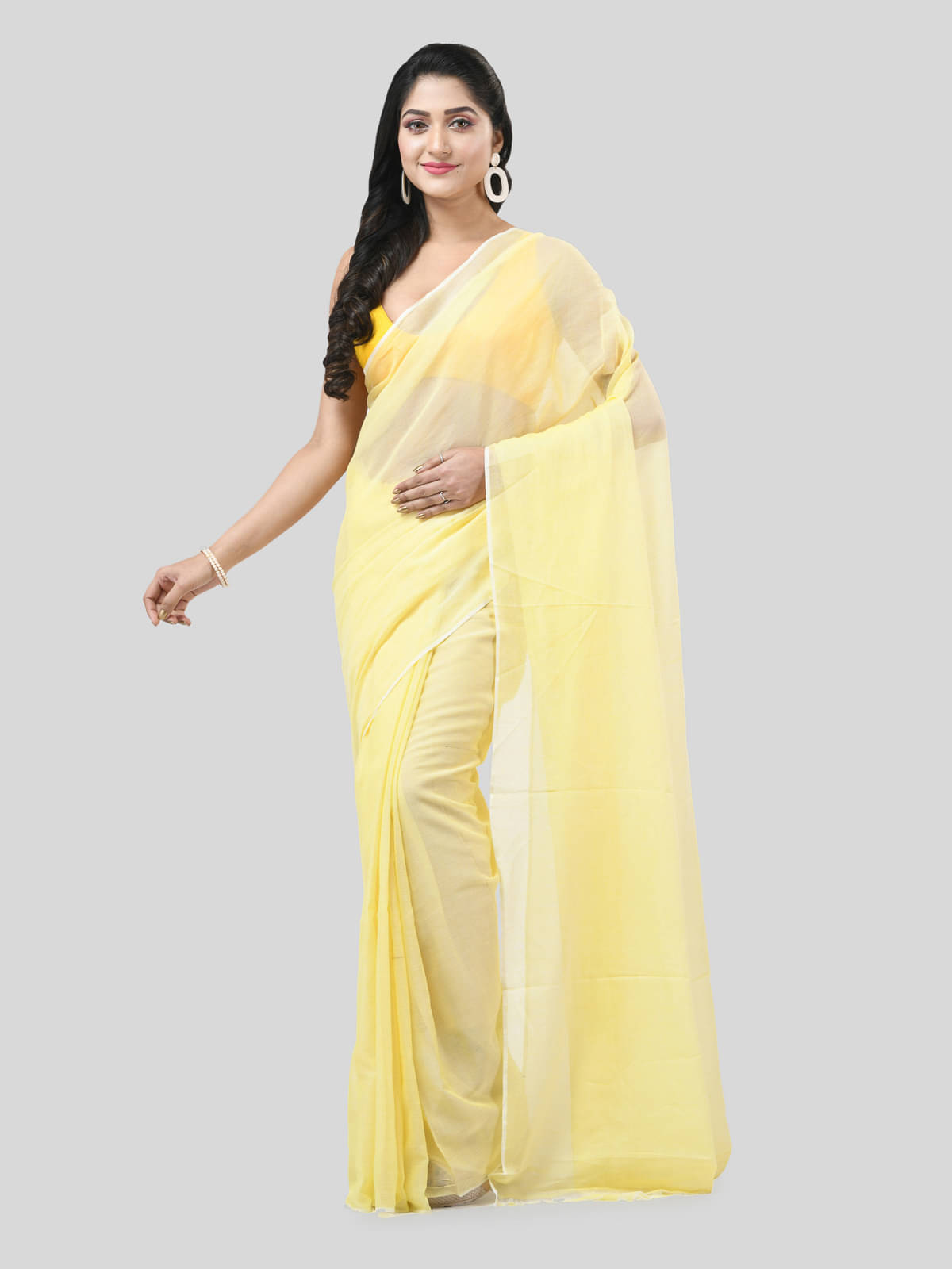 Desh Bidesh Cotton Solid Saree Without Blouse Piece ( Yellow ) Desh Bidesh Cotton Solid Saree Without Blouse Piece ( Yellow )