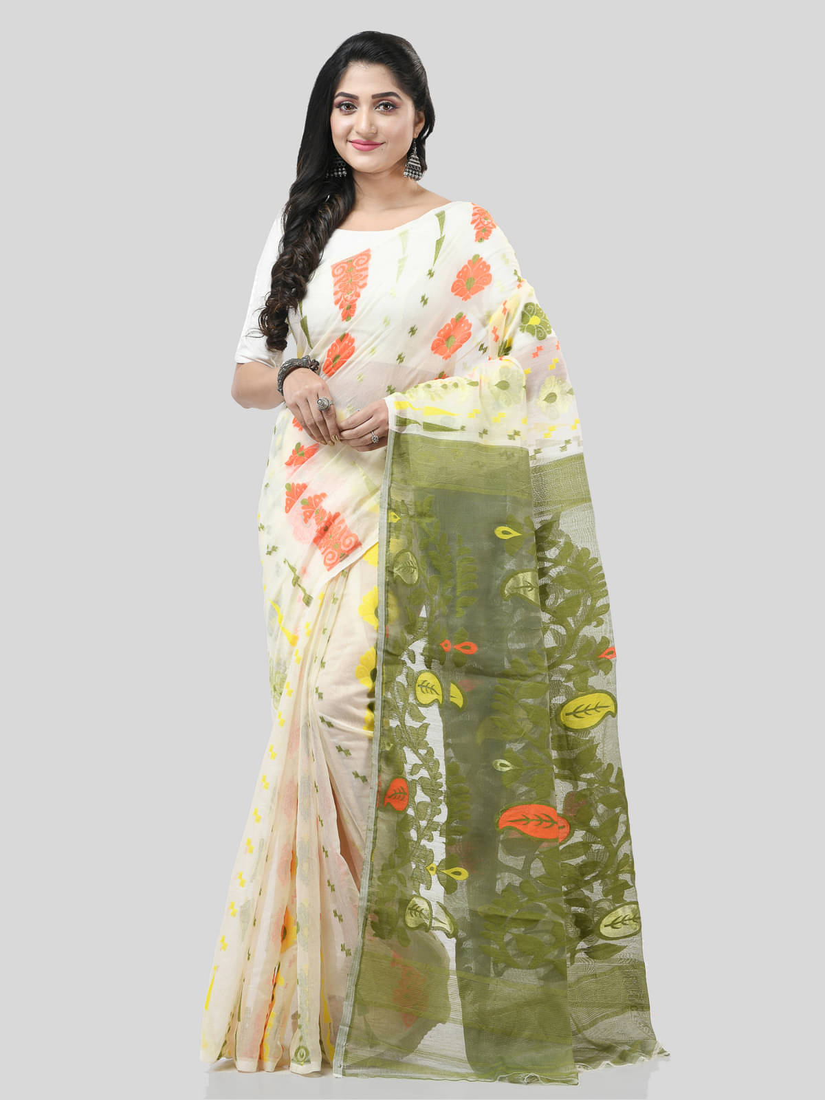 Desh Bidesh Cotton Woven Saree Without Blouse Piece ( White ) Desh Bidesh Cotton Woven Saree Without Blouse Piece ( White )