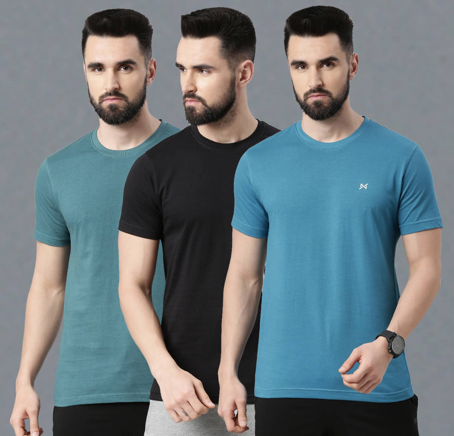     			Force NXT Pack of 3 100% Cotton Regular Fit Men's T-Shirt ( Multicolor )