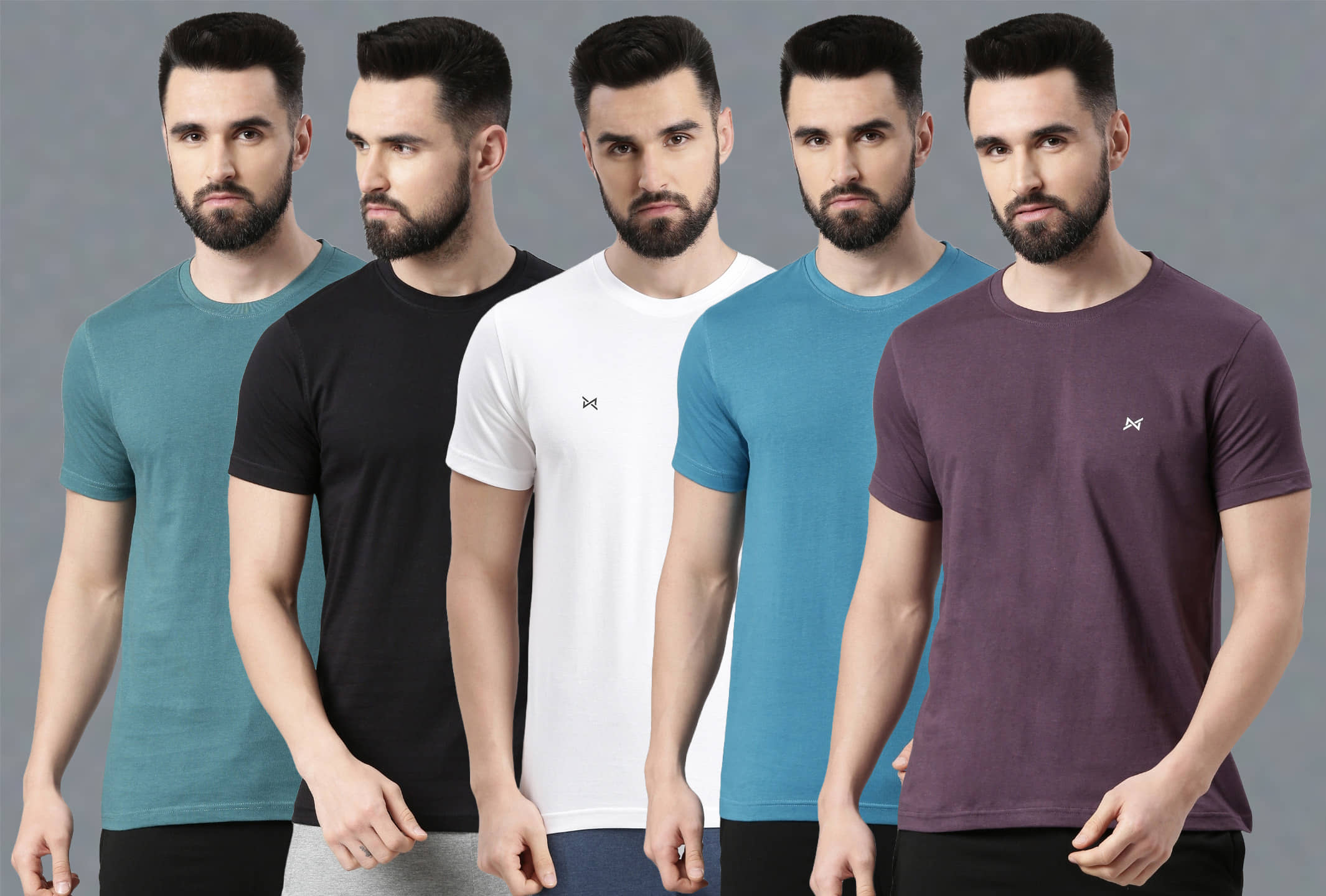 Force NXT Pack of 5 100% Cotton Regular Fit Men's T-Shirt ( Multicolor )