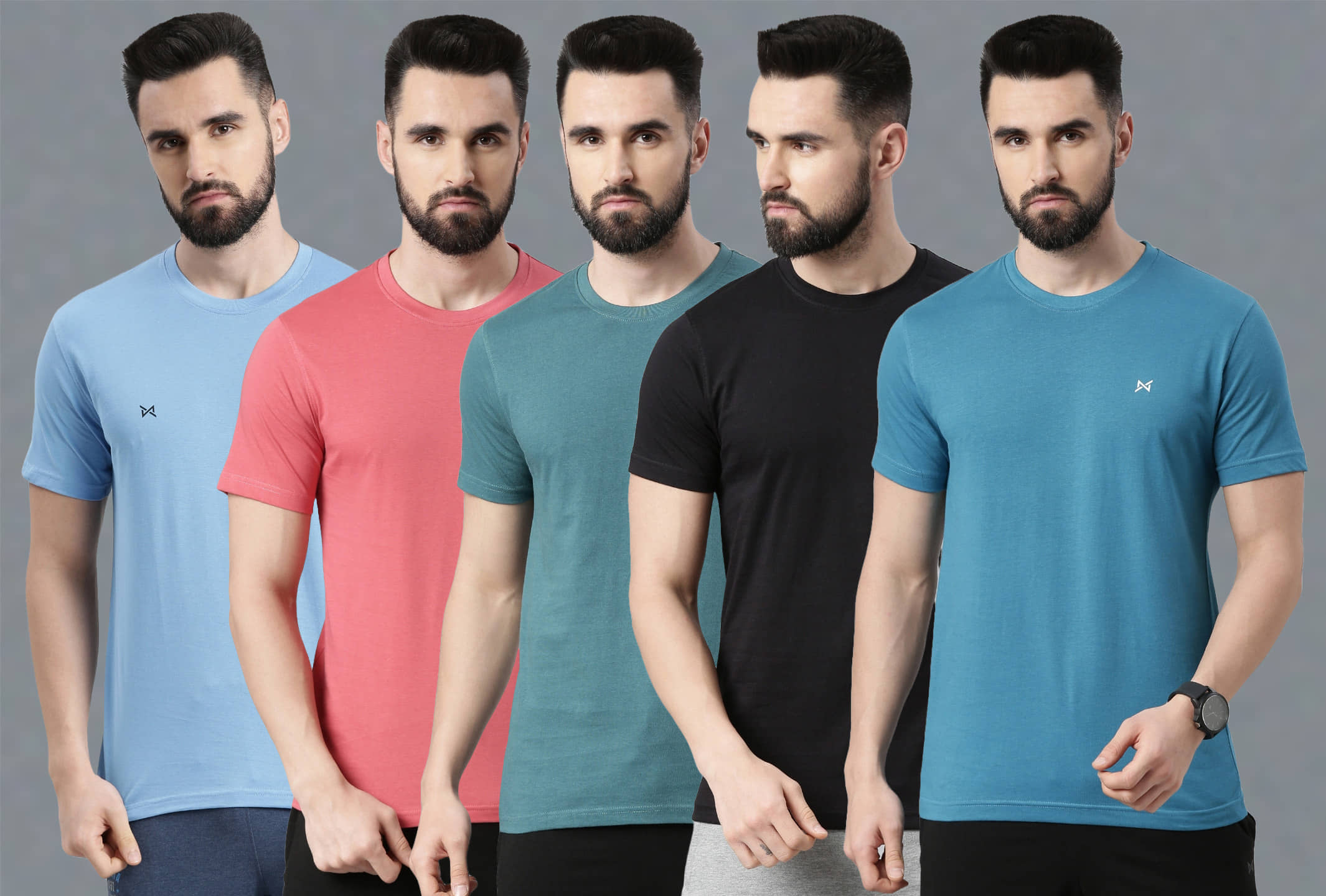 Force NXT Pack of 5 100% Cotton Regular Fit Men's T-Shirt ( Multicolor )
