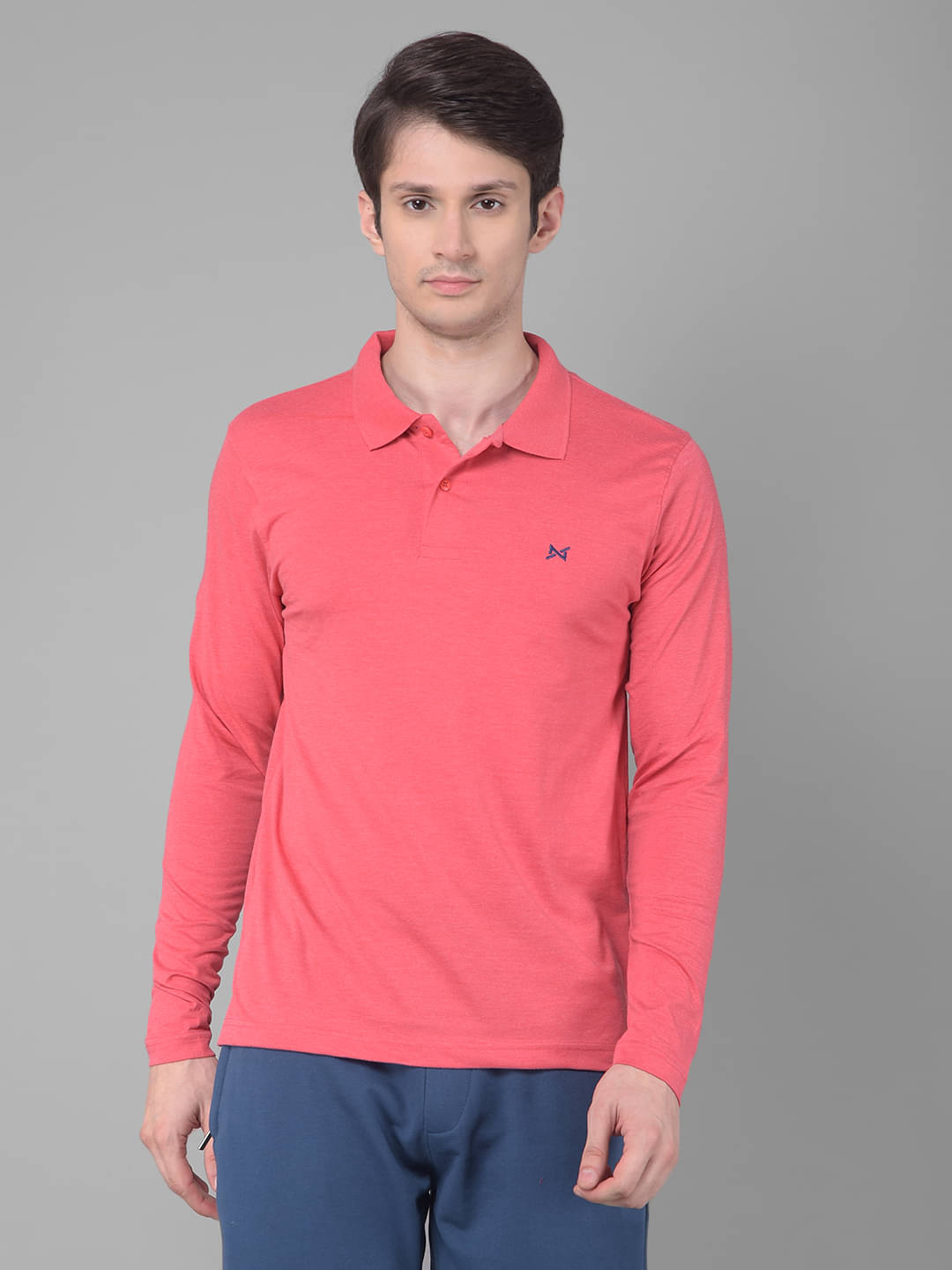     			Force NXT Pack of 1 Cotton Regular Fit Solid Full Sleeves Men's Polo T Shirt ( Pink )