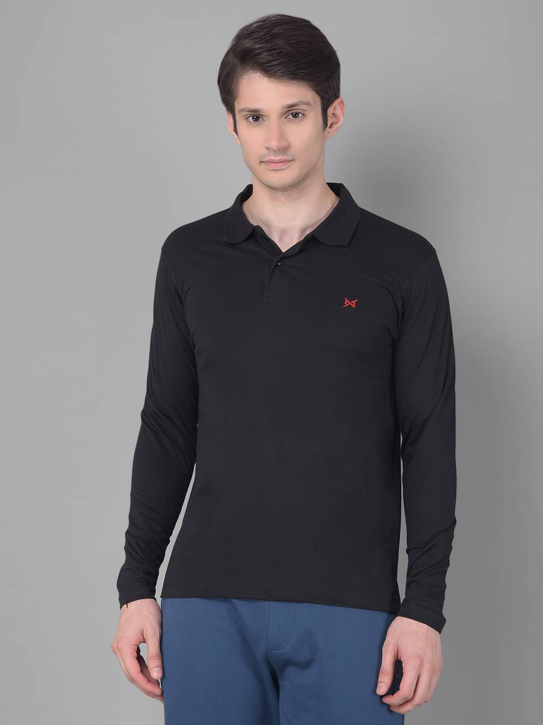     			Force NXT Pack of 1 Cotton Regular Fit Solid Full Sleeves Men's Polo T Shirt ( Black )