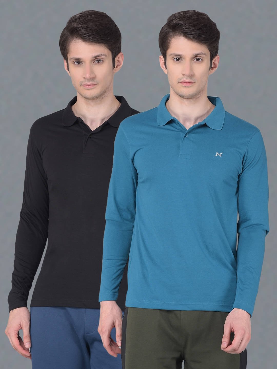     			Force NXT Pack of 2 Cotton Regular Fit Solid Full Sleeves Men's Polo T Shirt ( Multicolor )