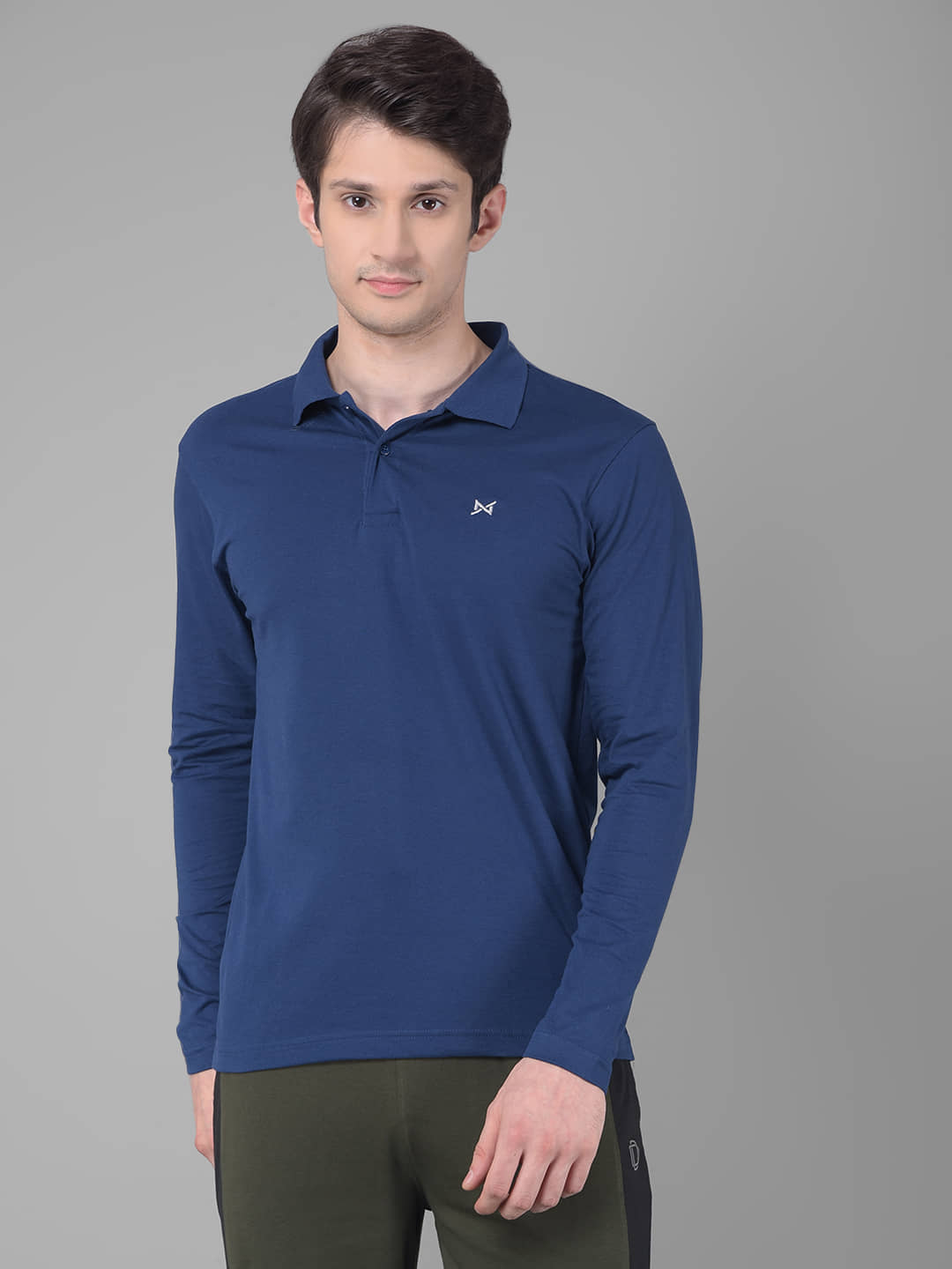 Force NXT Pack of 1 Cotton Regular Fit Solid Full Sleeves Men's Polo T Shirt ( Blue )