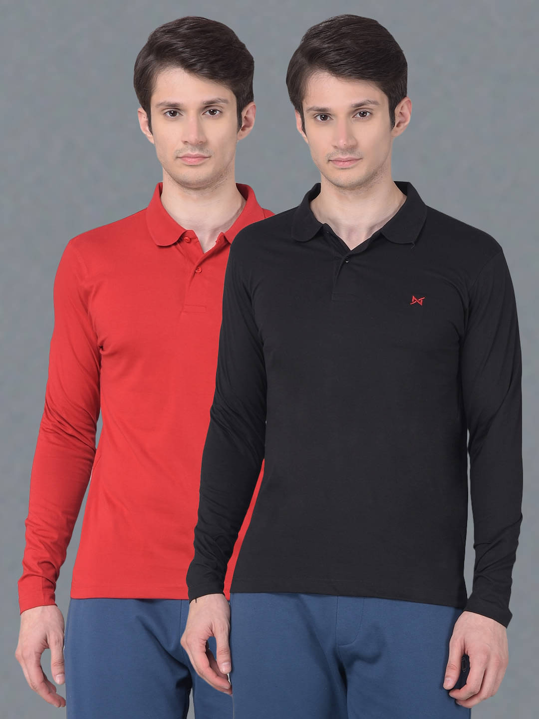 Force NXT Pack of 2 Cotton Regular Fit Solid Full Sleeves Men's Polo T Shirt ( Multicolor ) Force NXT Pack of 2 Cotton Regular Fit Solid Full Sleeves Men's Polo T Shirt ( Multicolor )