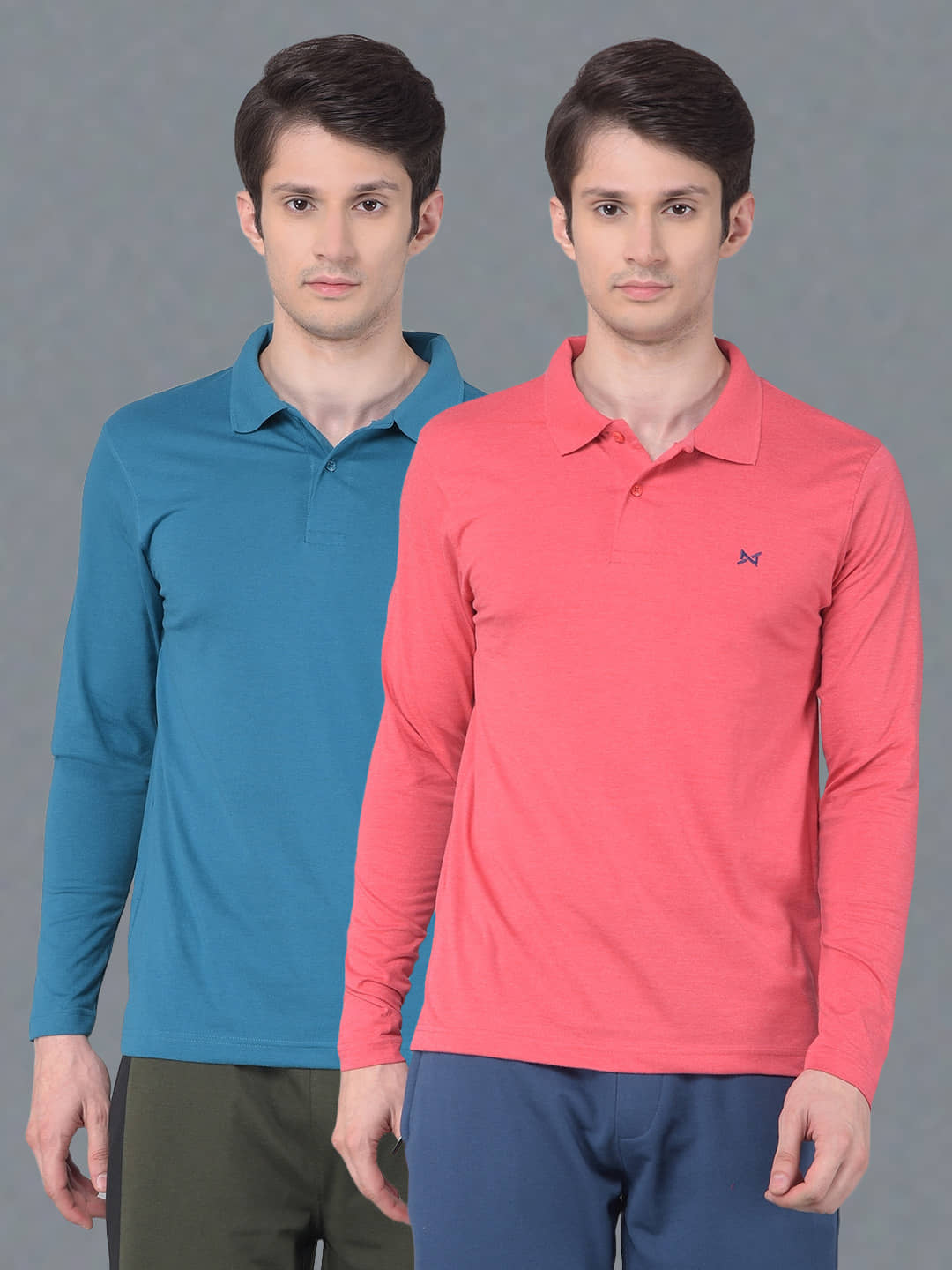 Force NXT Pack of 2 Cotton Regular Fit Solid Full Sleeves Men's Polo T Shirt ( Multicolor )