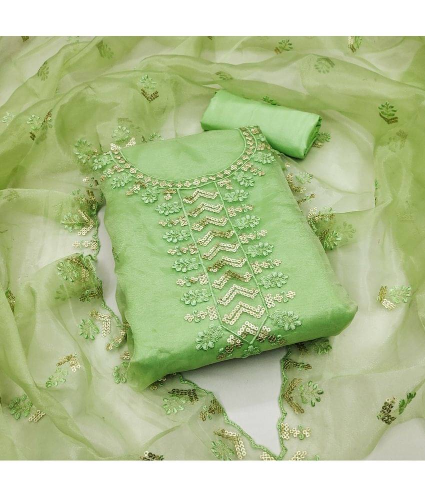 Gazal Fashions Unstitched Organza Embellished Dress Material - Green ( Pack of 1 )     			Gazal Fashions Unstitched Organza Embellished Dress Material - Green ( Pack of 1 )