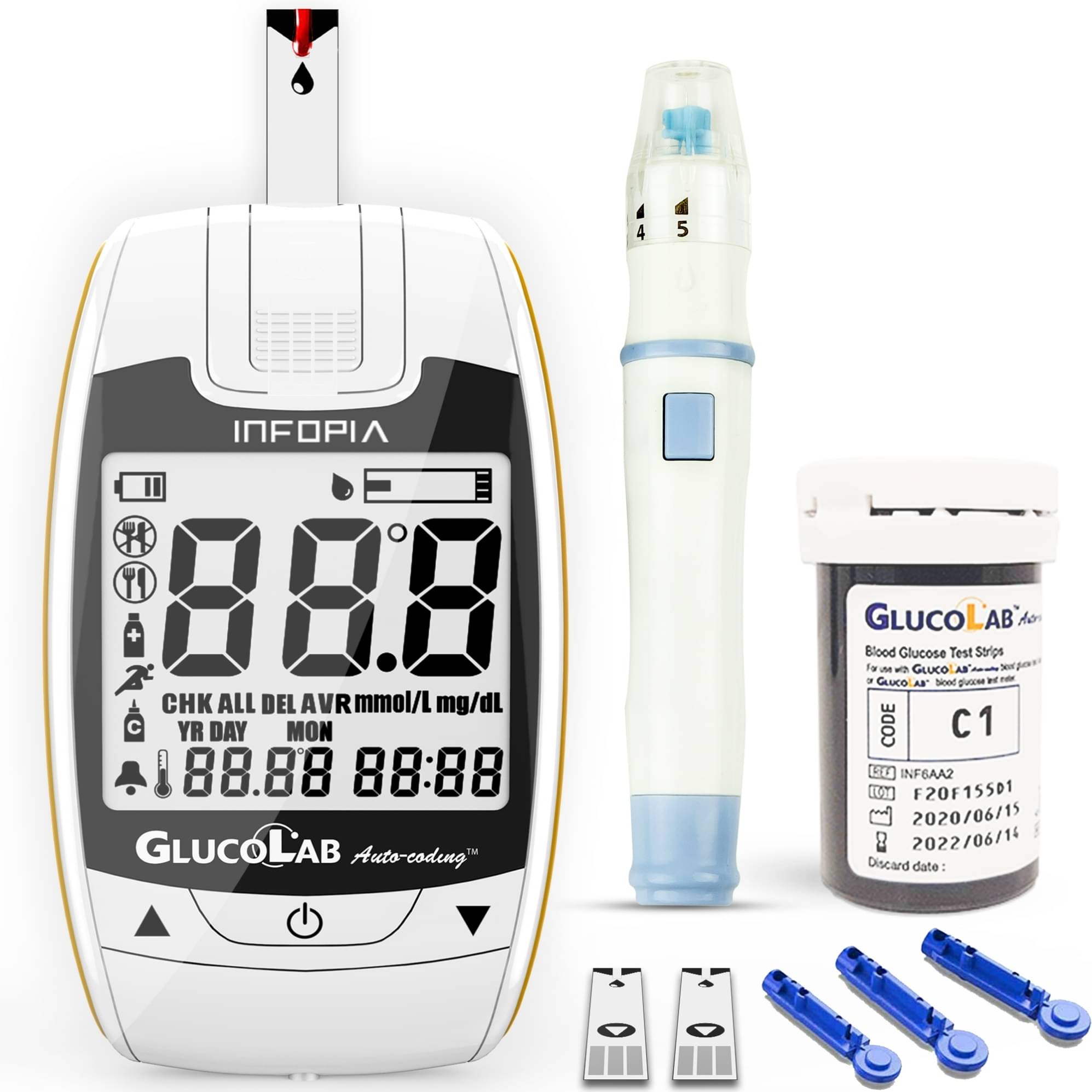     			K-life Glucolab Automatic Blood Glucose Check Sugar Testing Machine 50 Strips Glucometer (White)