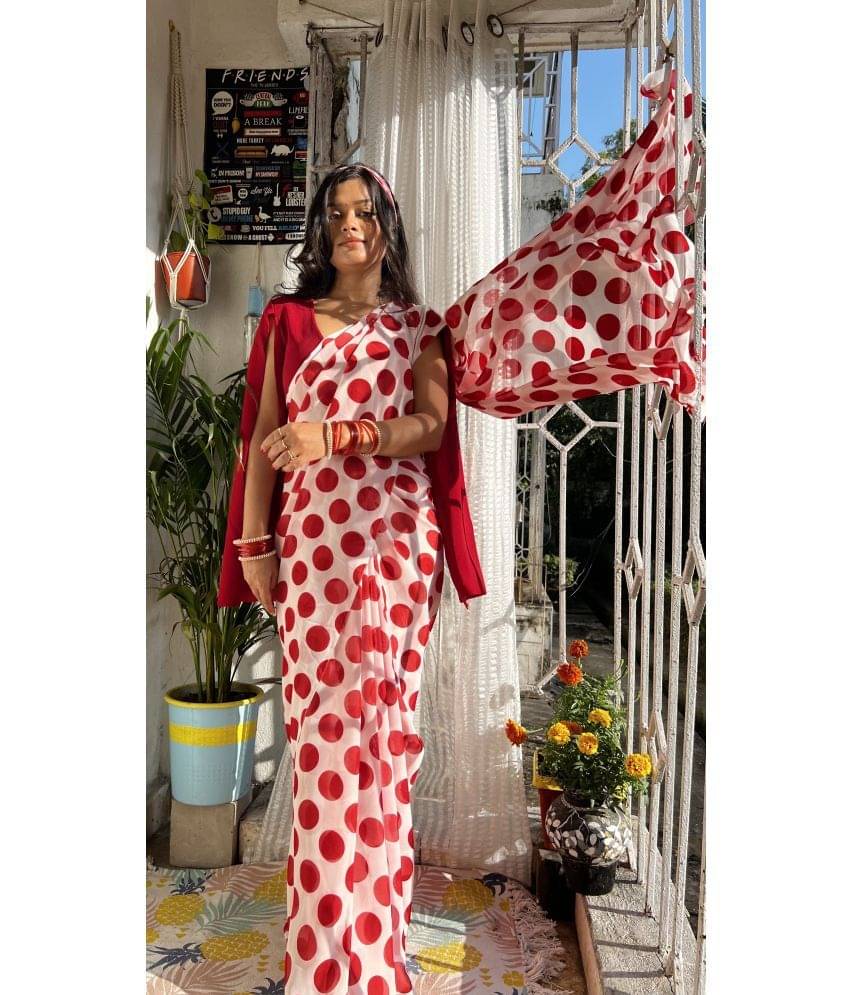     			Kashvi Sarees Georgette Printed Saree With Unstitched Blouse Piece ( Red )