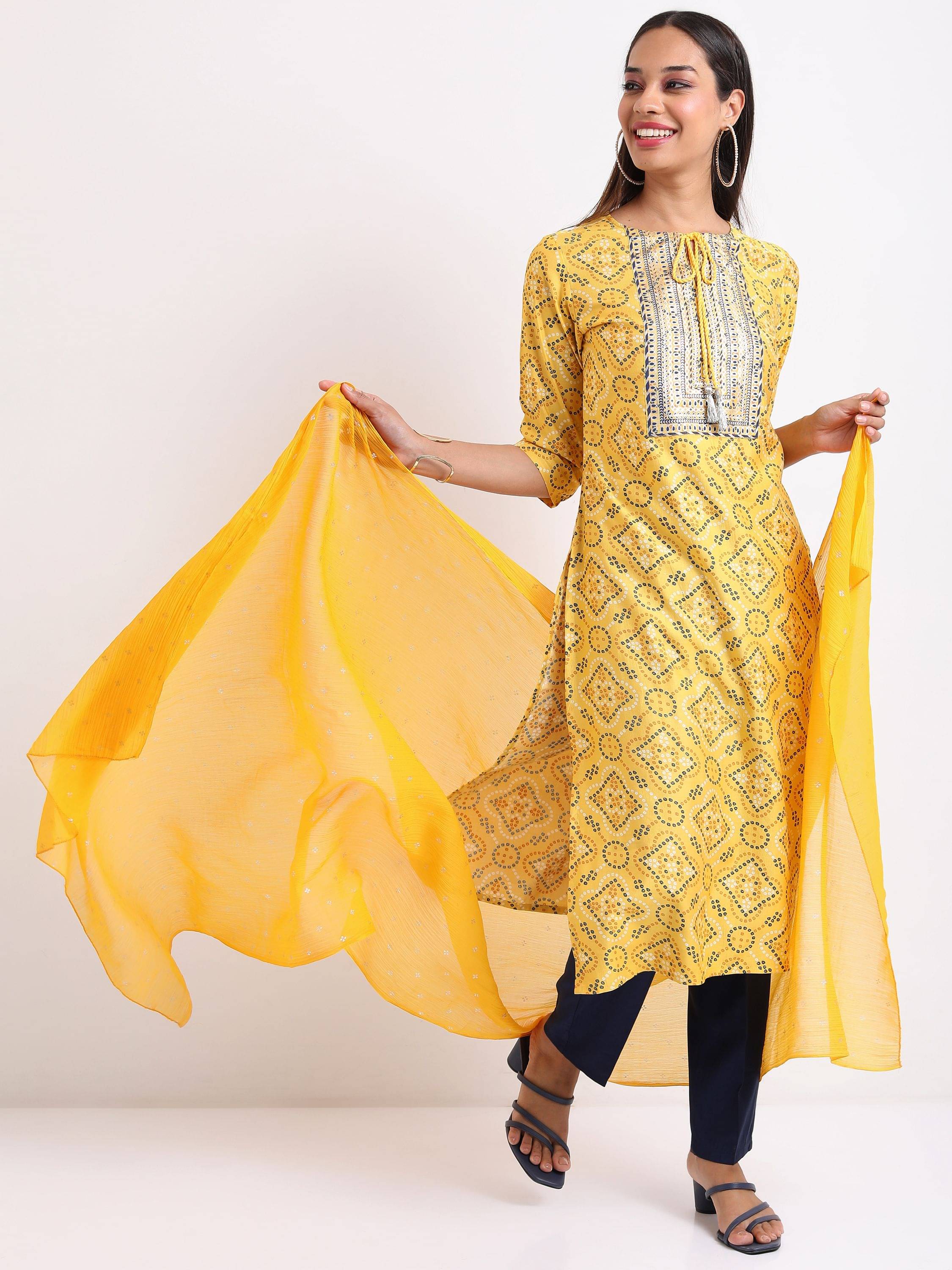 Ketch Polyester Self Design Kurti With Palazzo Women's Stitched Salwar Suit - Gold ( Pack of 1 ) Ketch Polyester Self Design Kurti With Palazzo Women's Stitched Salwar Suit - Gold ( Pack of 1 )