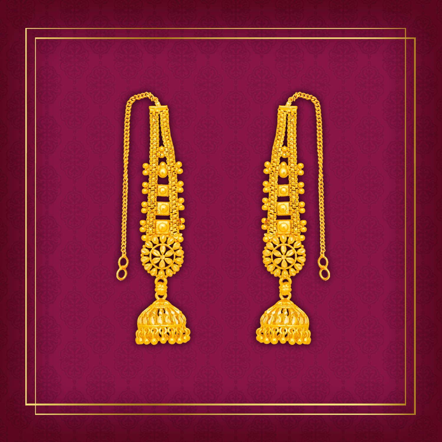     			LUV FASHION Golden Ear Chain Earrings ( Pack of 1 )
